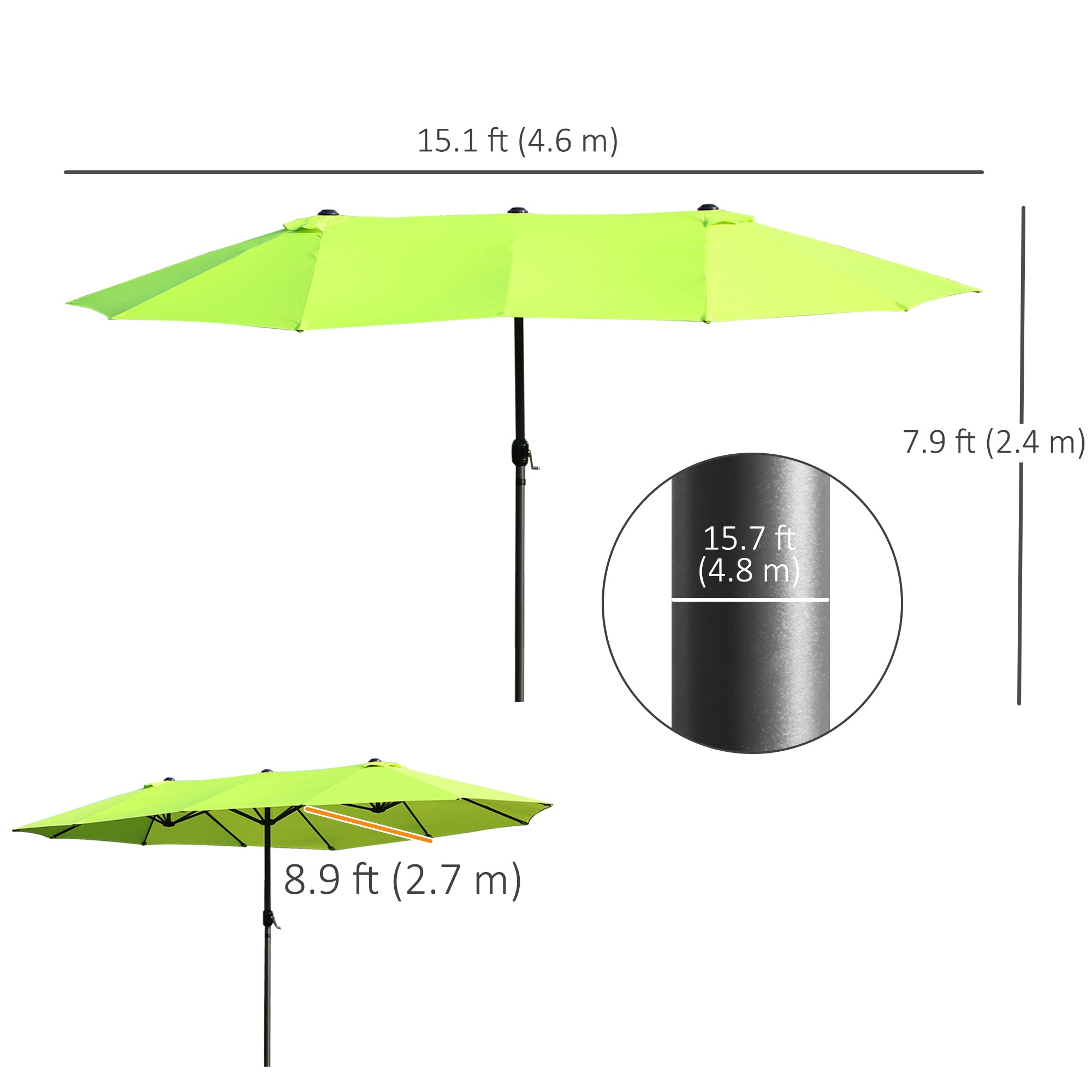 Outsunny 15ft Double-sided Patio Umbrella with Twin Canopy, Extra Large Outdoor Parasol with Crank for Pool, Deck, Market, Green