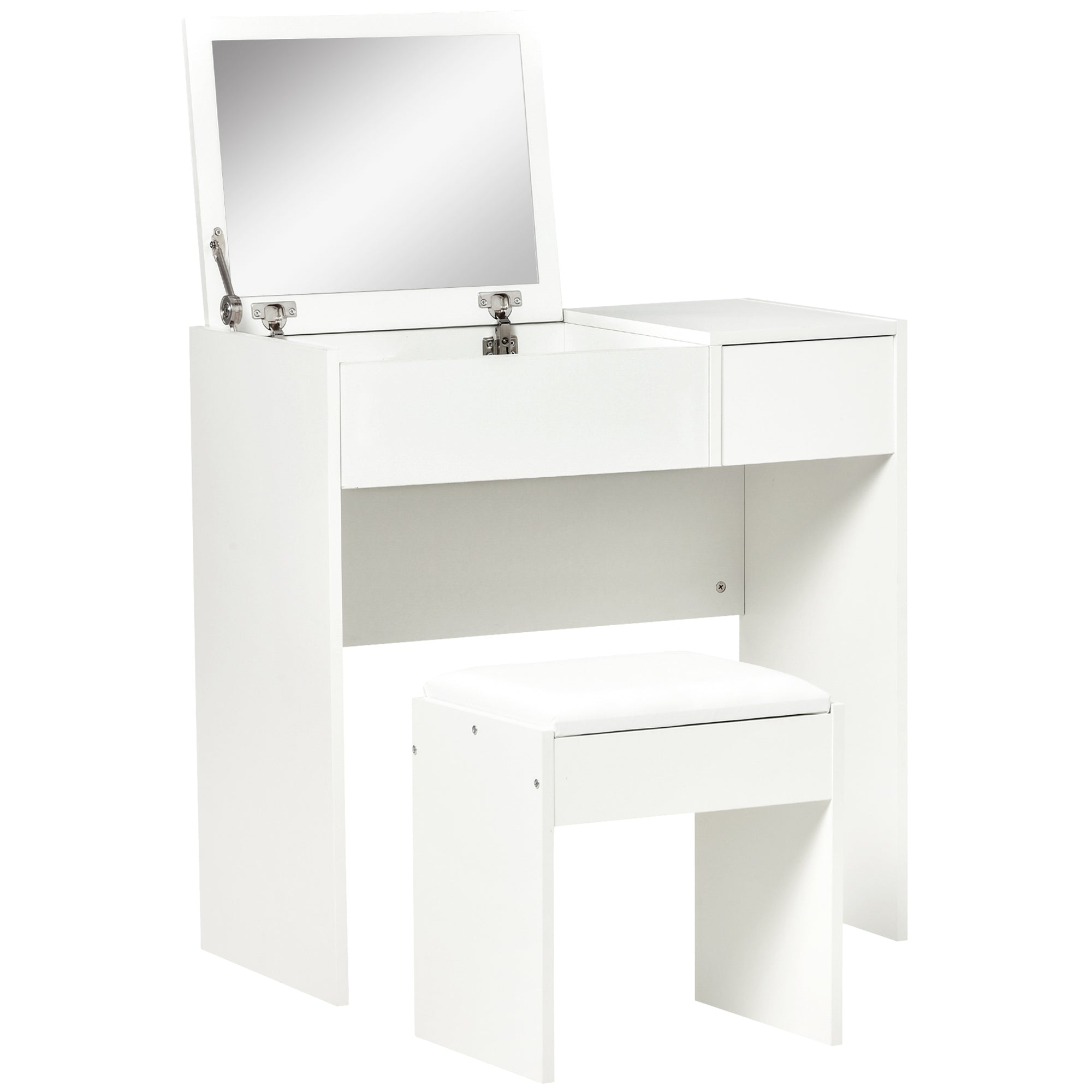 HOMCOM Vanity Desk Set with Flip Top Mirror and Cushioned Stool, Makeup Vanity with Storage Drawer, Dressing Table for Bedroom, White