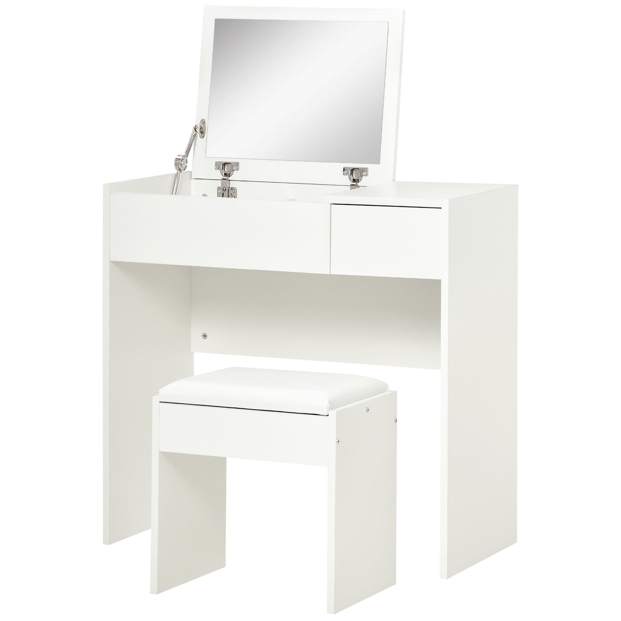 HOMCOM Vanity Desk Set with Flip Top Mirror and Cushioned Stool, Makeup Vanity with Storage Drawer, Dressing Table for Bedroom, White