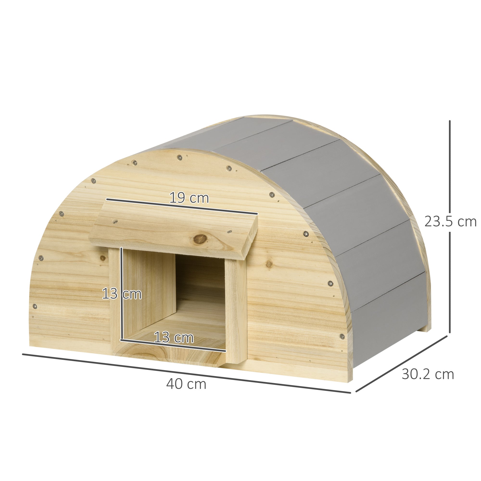 PawHut Wooden Hedgehog House, Small Animal Shelter Hibernation Home w/ Two Doors, for Gardens, 40 x 30.2 x 23.5 - Natural Finish