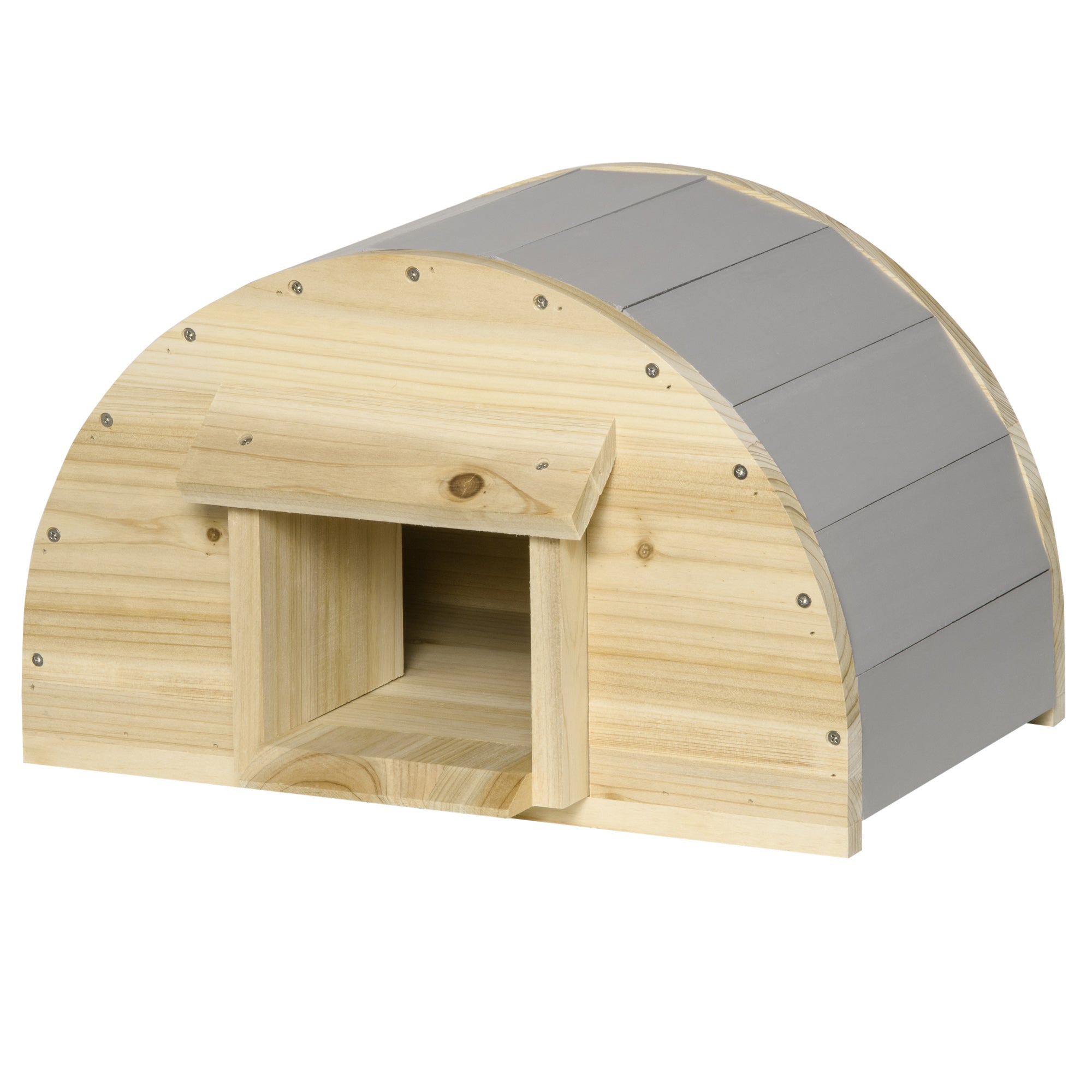 PawHut Wooden Hedgehog House, Small Animal Shelter Hibernation Home w/ Two Doors, for Gardens, 40 x 30.2 x 23.5 - Natural Finish