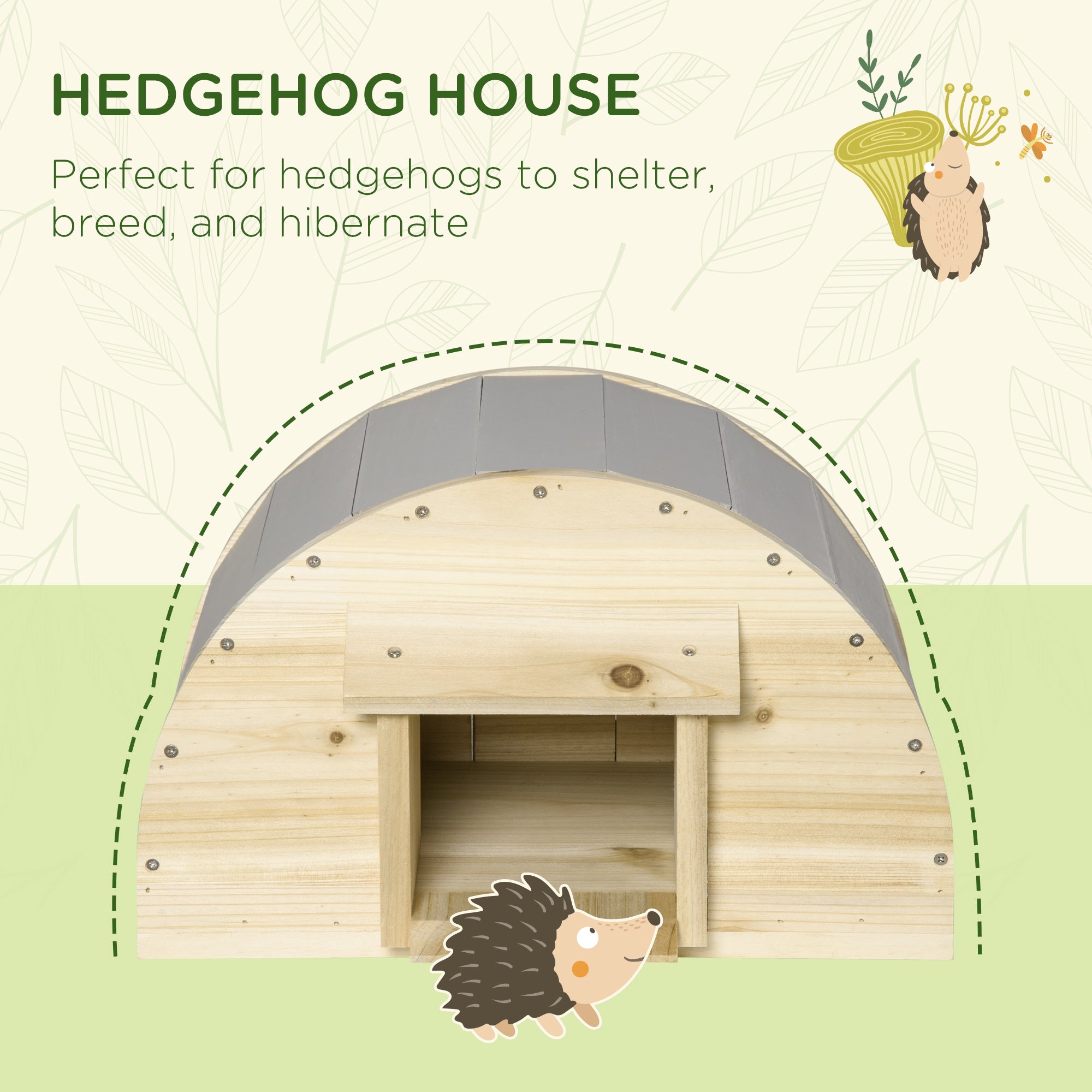 PawHut Wooden Hedgehog House, Small Animal Shelter Hibernation Home w/ Two Doors, for Gardens, 40 x 30.2 x 23.5 - Natural Finish