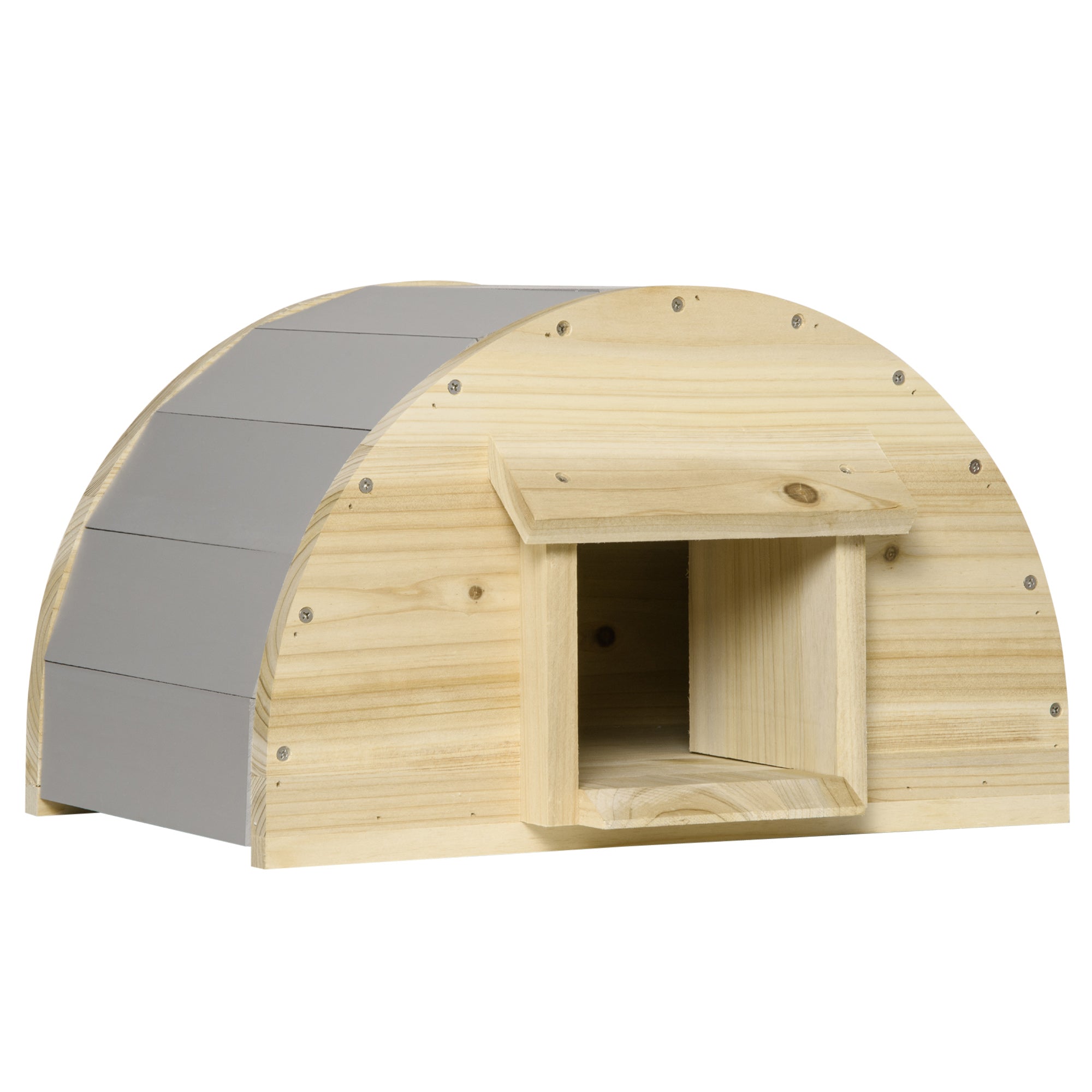 PawHut Wooden Hedgehog House, Small Animal Shelter Hibernation Home w/ Two Doors, for Gardens, 40 x 30.2 x 23.5 - Natural Finish