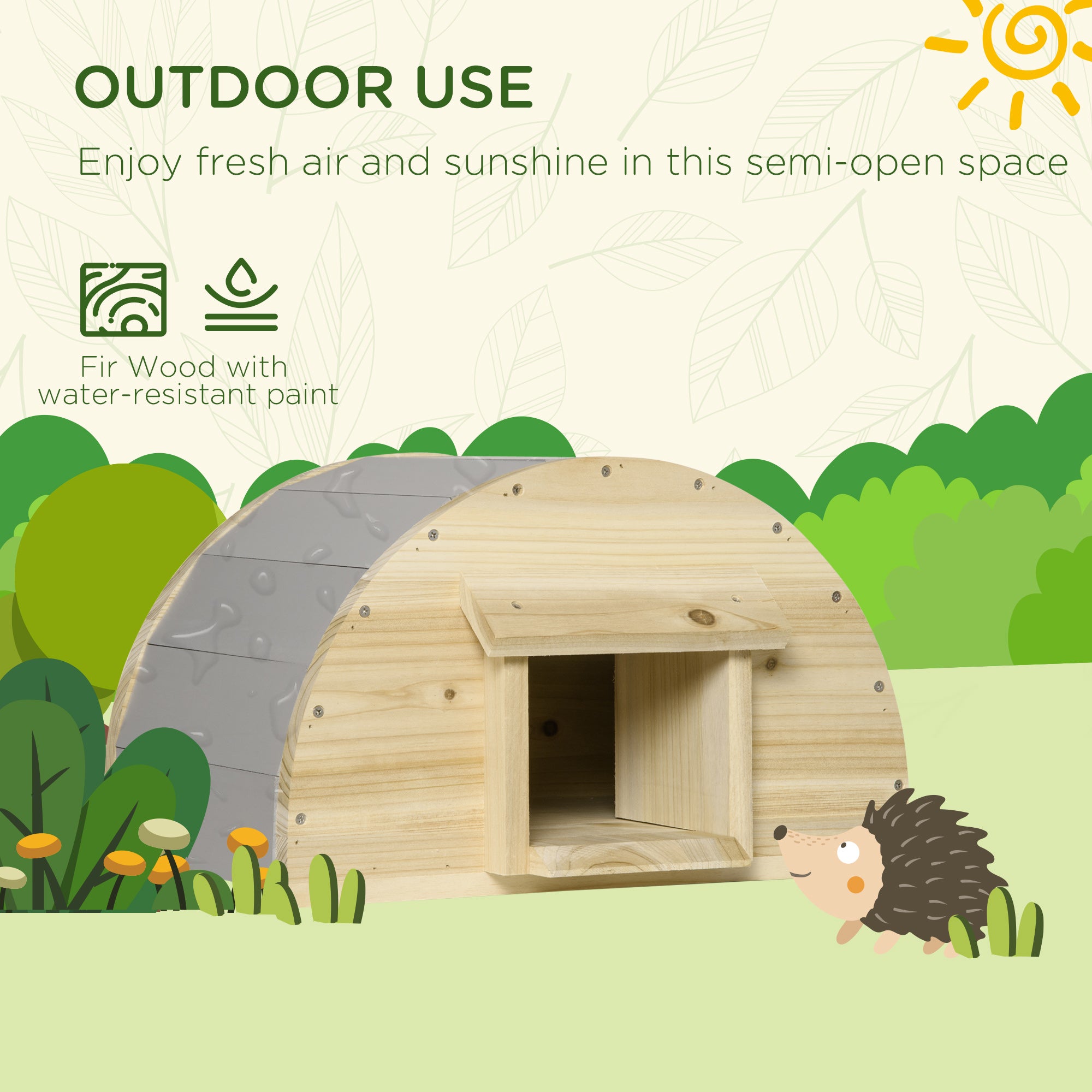 PawHut Wooden Hedgehog House, Small Animal Shelter Hibernation Home w/ Two Doors, for Gardens, 40 x 30.2 x 23.5 - Natural Finish