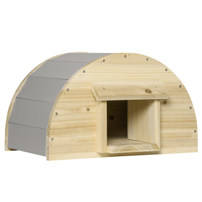 PawHut Wooden Hedgehog House, Small Animal Shelter Hibernation Home w/ Two Doors, for Gardens, 40 x 30.2 x 23.5 - Natural Finish