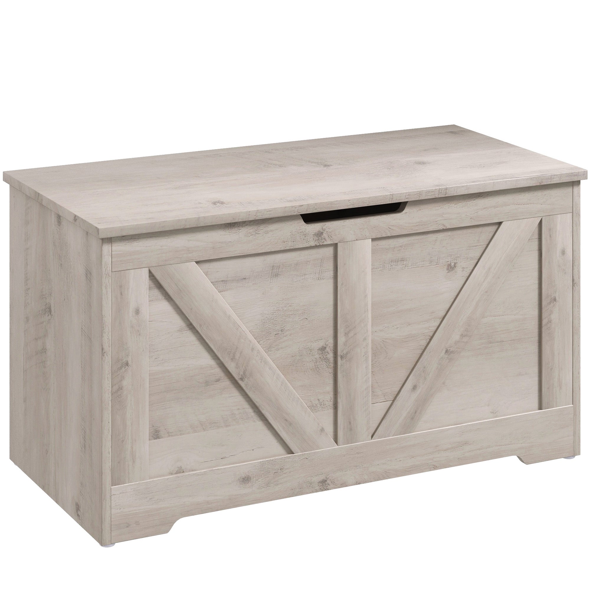 HOMCOM Storage Chest, Storage Trunk with 2 Safety Hinges and U-shaped Cut-out Pull, Wooden Box for Living Room, Entryway, 31.5" x 15.7" x 17.7", Grey Wood Grain