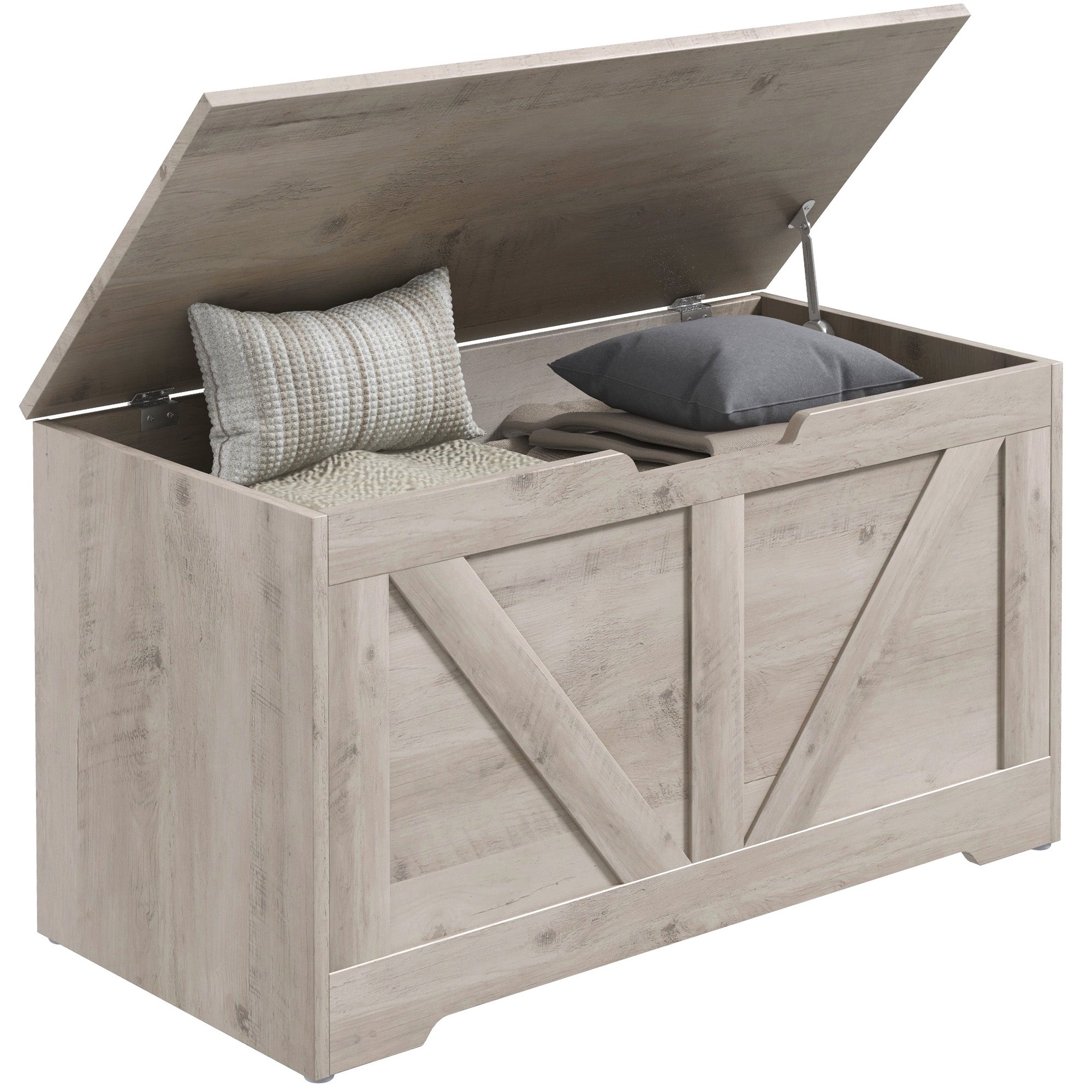 HOMCOM Storage Chest, Storage Trunk with 2 Safety Hinges and U-shaped Cut-out Pull, Wooden Box for Living Room, Entryway, 31.5