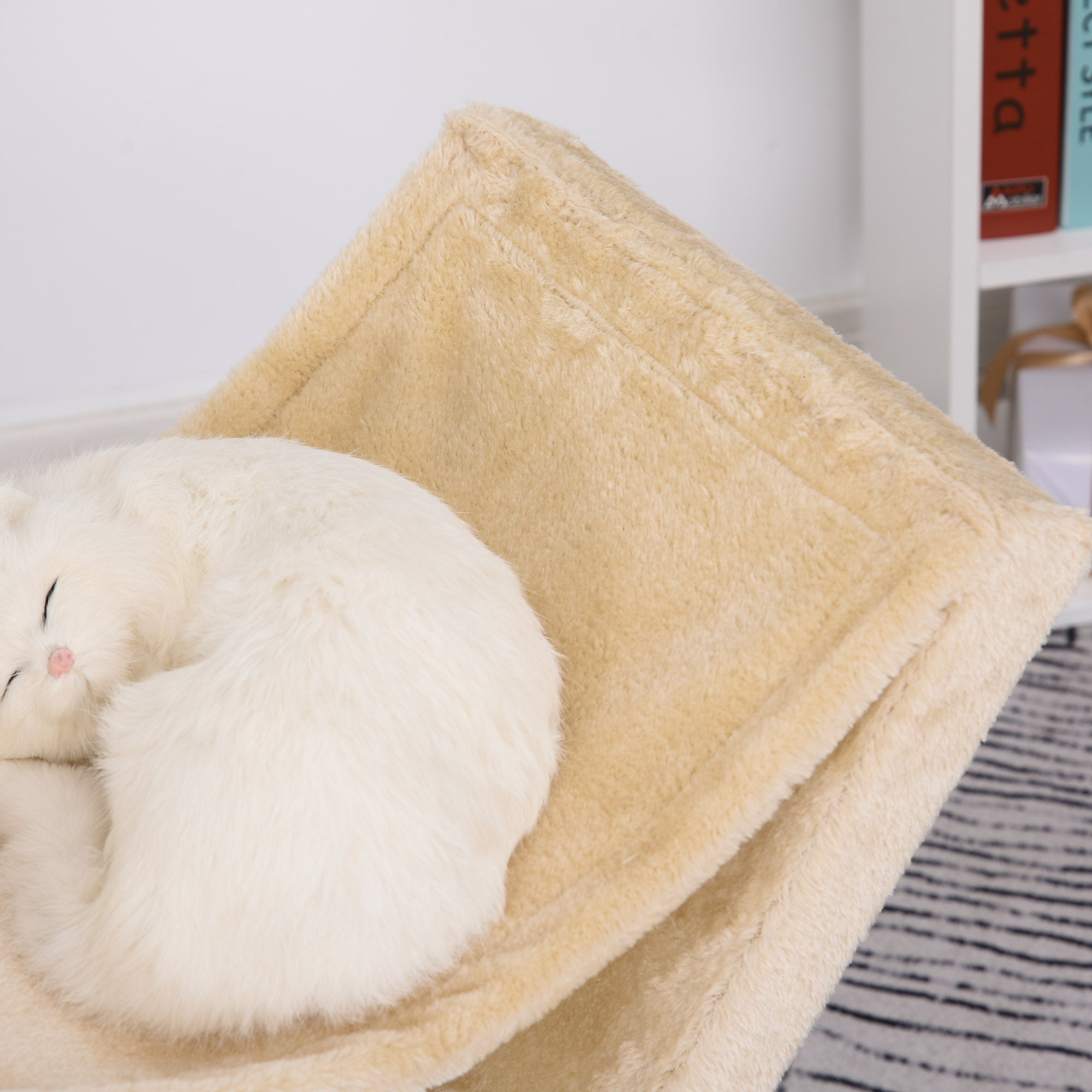 PawHut Two Tier Cat Tree for Indoor Cats Play Rest Activity Tower Plush Folding Relax Center w/ Scratching Post Hammock Pom Poms Yellow