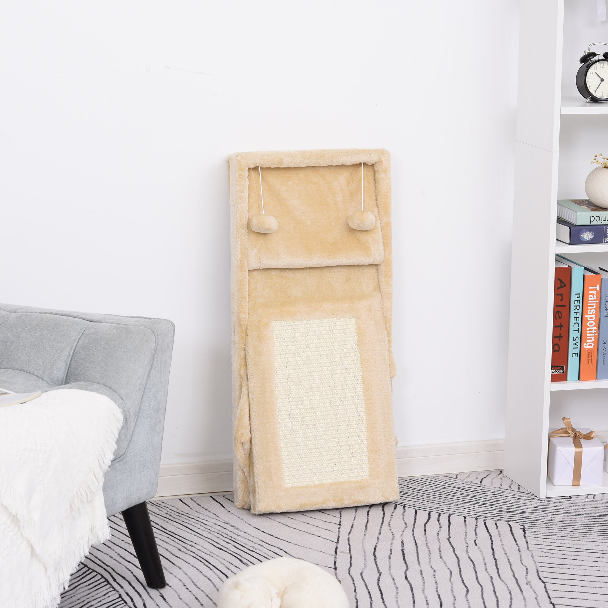PawHut Two Tier Cat Tree for Indoor Cats Play Rest Activity Tower Plush Folding Relax Center w/ Scratching Post Hammock Pom Poms Yellow