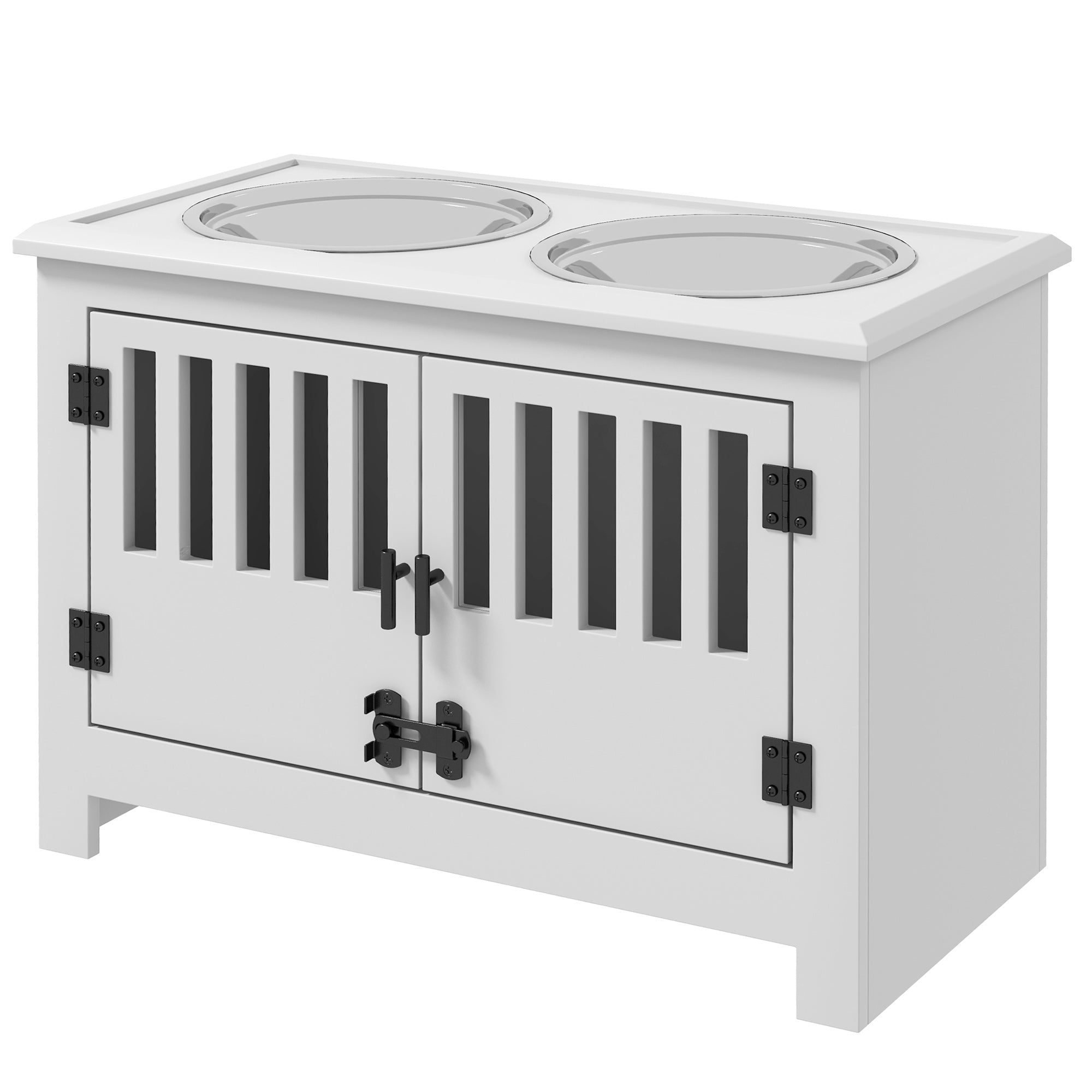 PawHut Raised Dog Bowls, Elevated Dog Feeder with 2 Stainless Bowls, Storage Cabinet, Door, for Extra Large Dogs, White