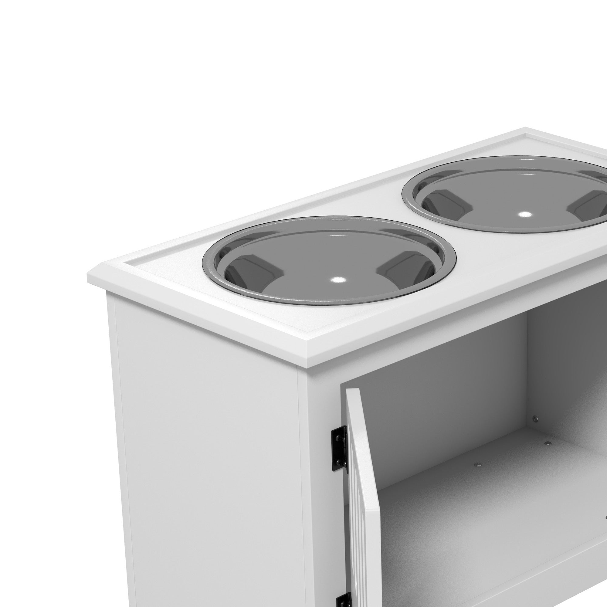 PawHut Raised Dog Bowls for Large Dogs, Pet Feeding Station, Doors with Latch, Storage Cabinet, Two Stainless Steel Bowls - White