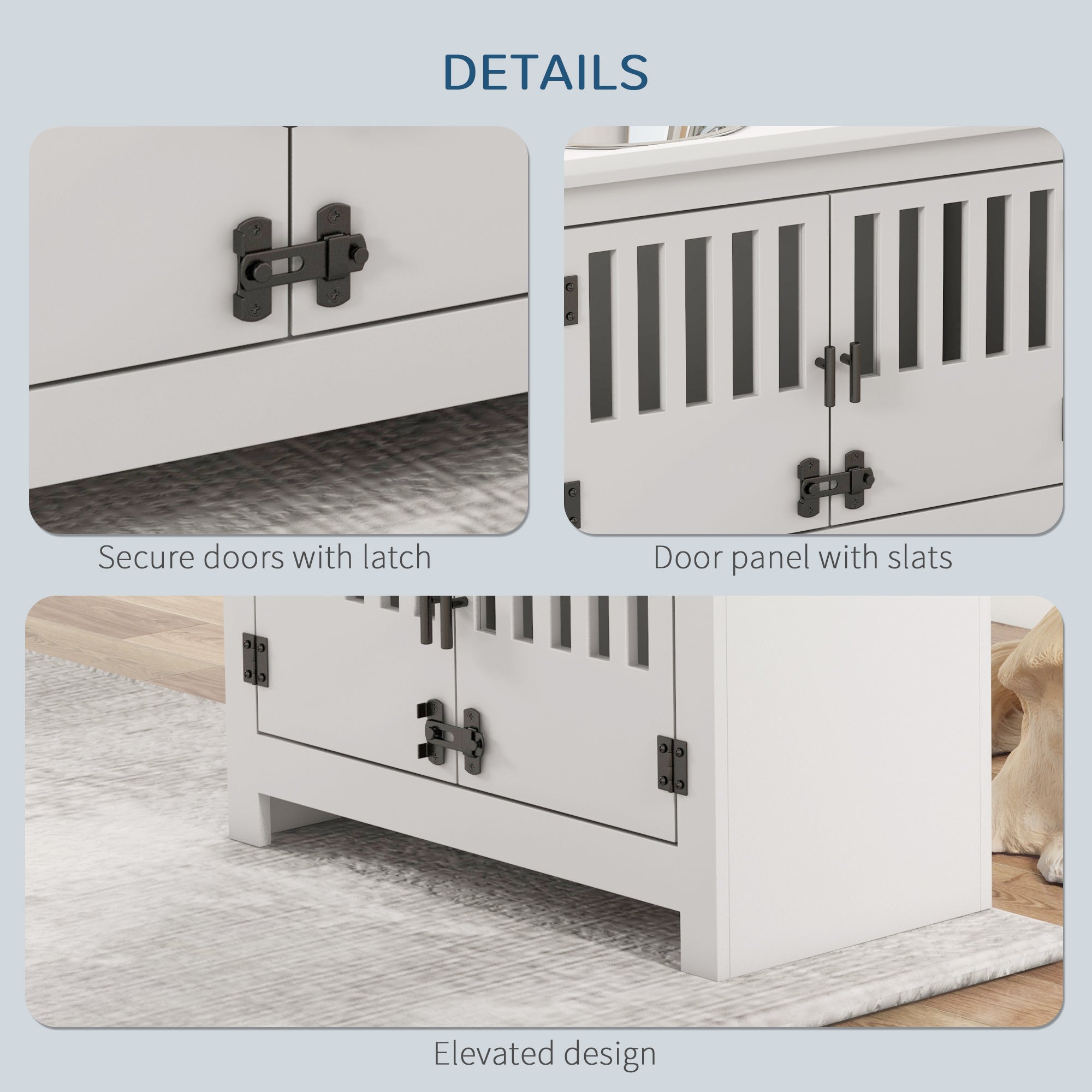 PawHut Raised Dog Bowls, Elevated Dog Feeder with 2 Stainless Bowls, Storage Cabinet, Door, for Extra Large Dogs, White