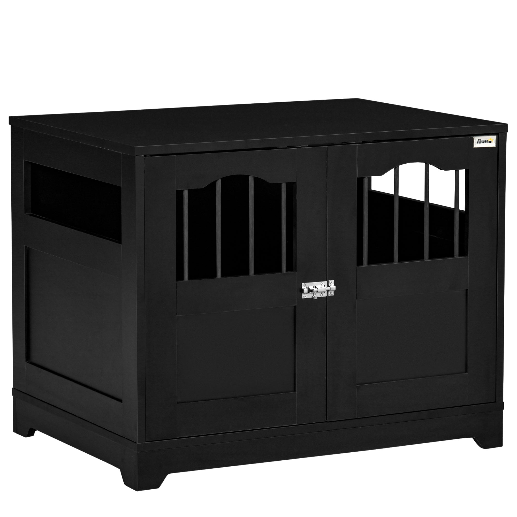 PawHut 29.5" Wooden Dog Cage with Windows, End Table Furniture Style, Modern Pet Kennel with Lockable Doors Elevated Base for Small and Medium-sized Dogs, Black
