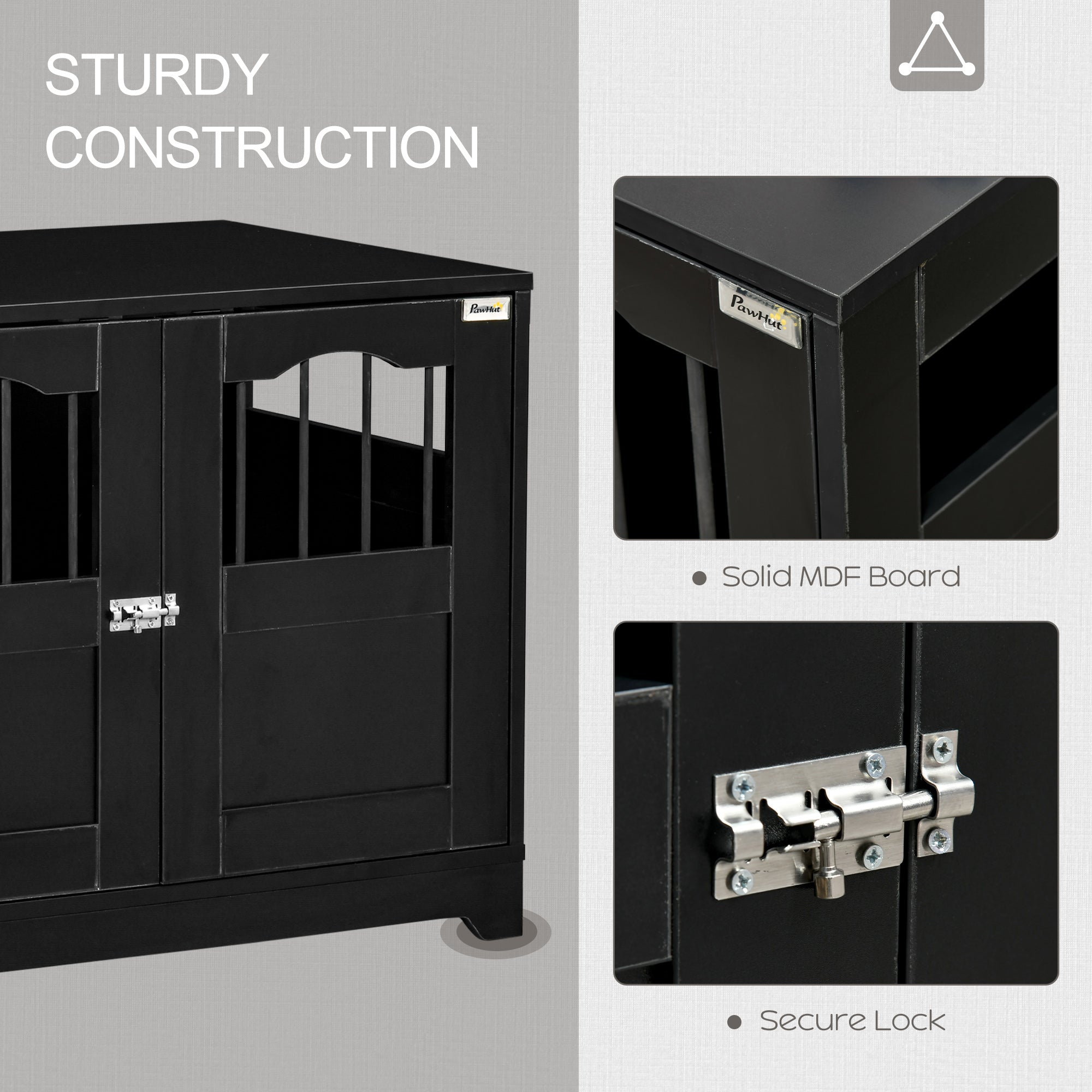 PawHut 29.5" Wooden Dog Cage with Windows, End Table Furniture Style, Modern Pet Kennel with Lockable Doors Elevated Base for Small and Medium-sized Dogs, Black