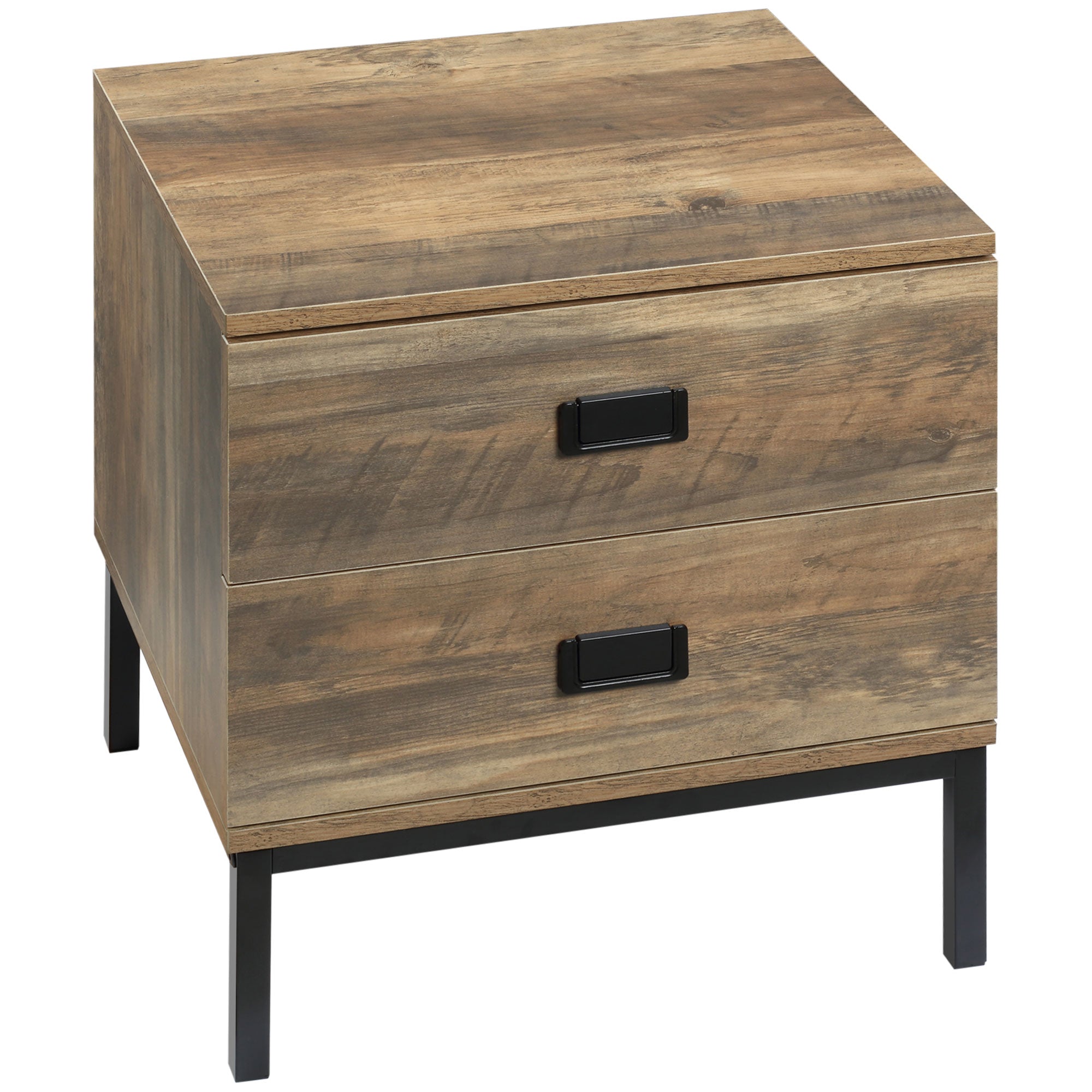HOMCOM Nightstand with Storage, Retro Bedside Table, Side Table with 2 Drawers, Steel Frame for Bedroom, Coffee