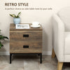 HOMCOM Nightstand with Storage, Retro Bedside Table, Side Table with 2 Drawers, Steel Frame for Bedroom, Coffee