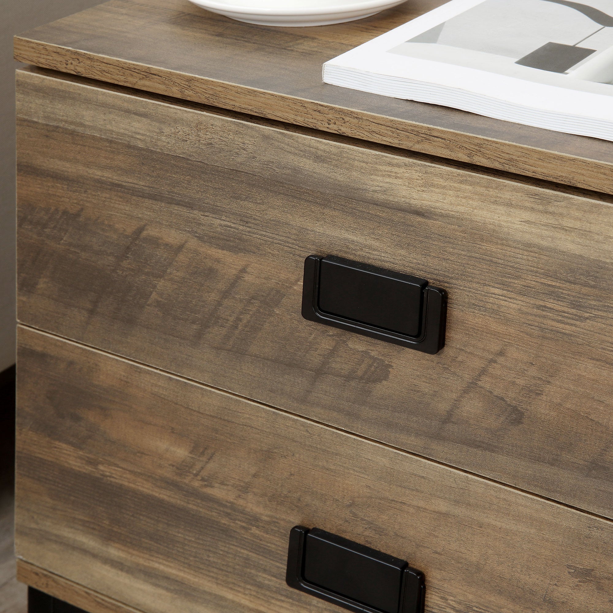 HOMCOM Nightstand with Storage, Retro Bedside Table, Side Table with 2 Drawers, Steel Frame for Bedroom, Coffee