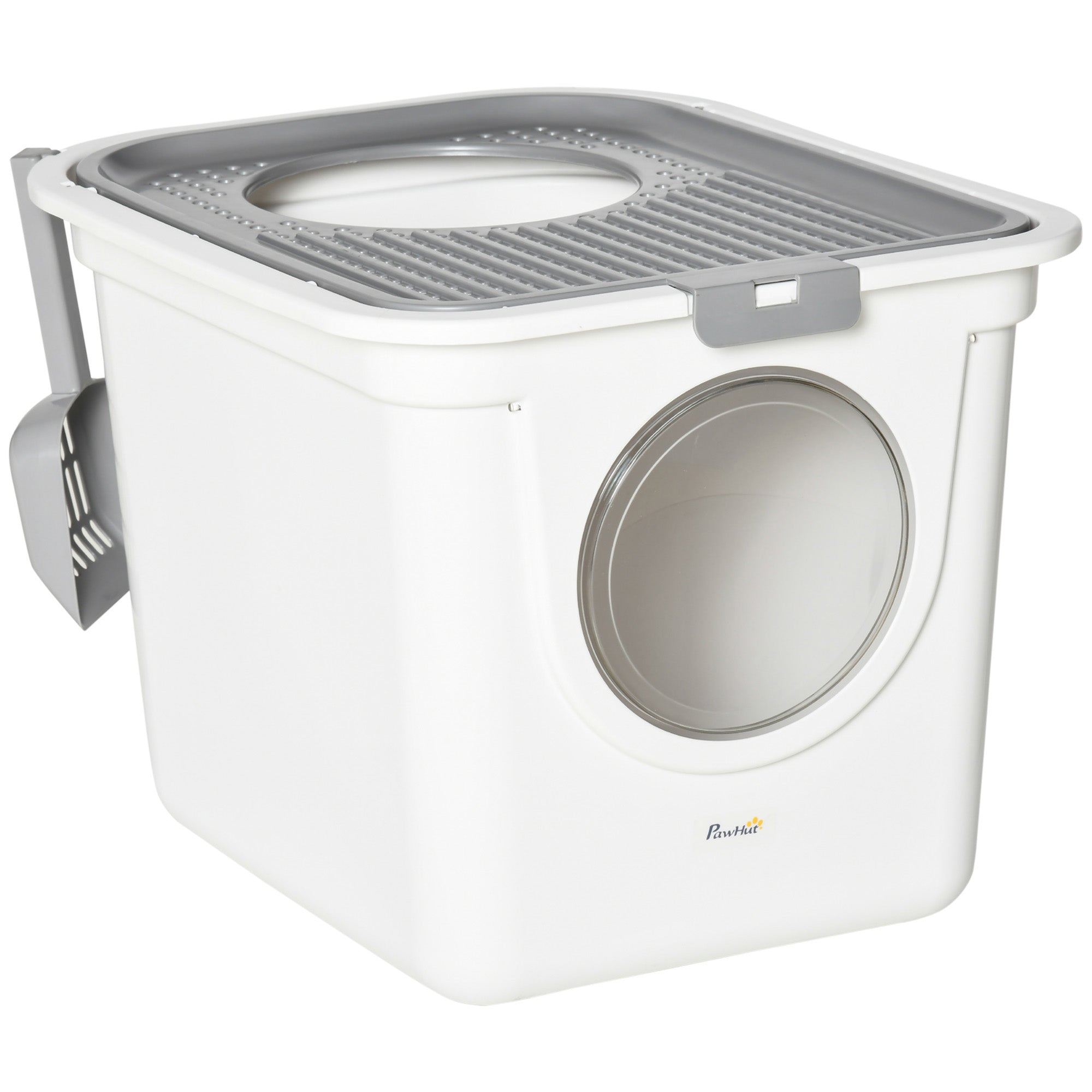 PawHut Cat Litter Box, Enclosed Kitty Litter Box with Front Entrance, Top Exit, Scoop, Easy Cleaning Pet Toilet for Cats, White