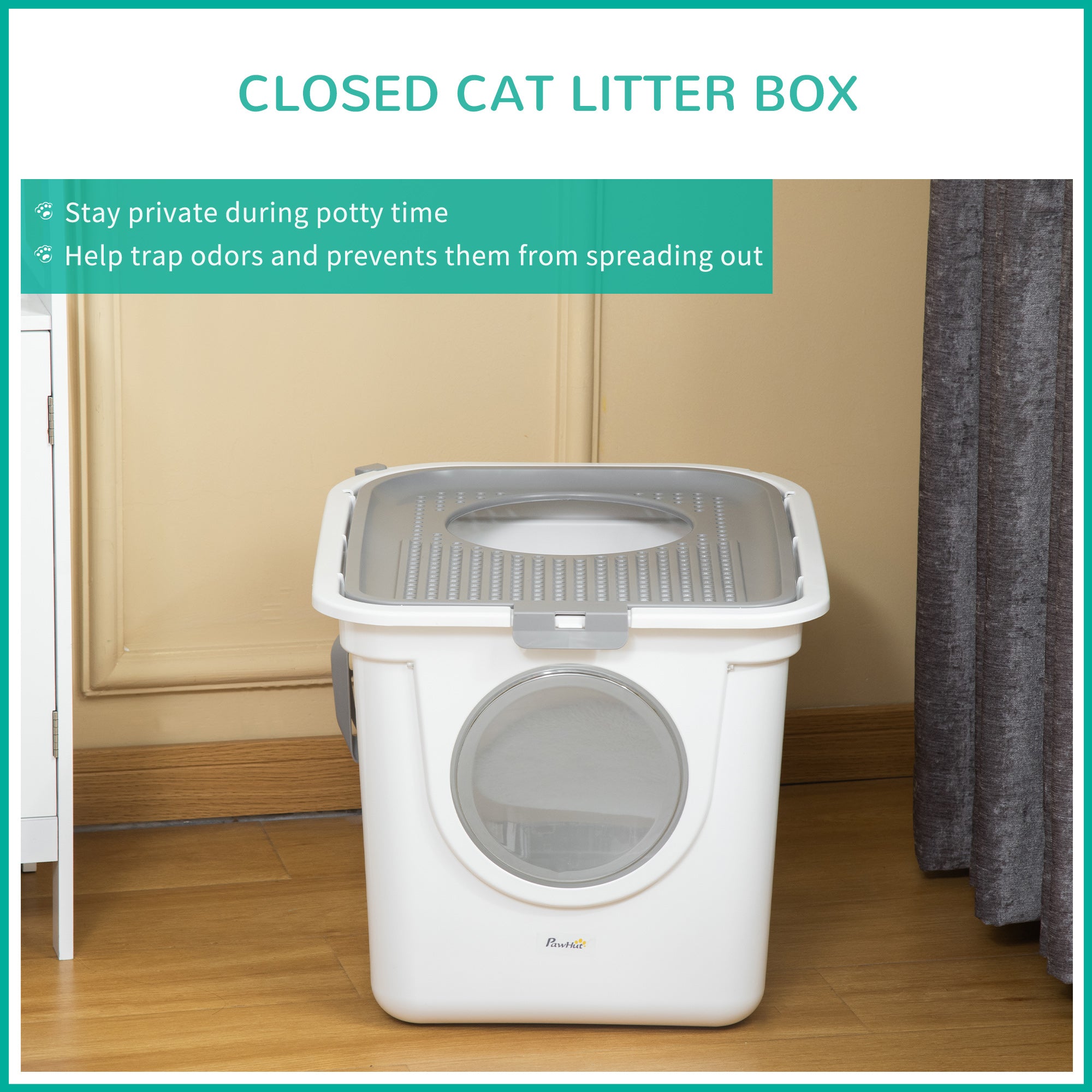 PawHut Cat Litter Box, Enclosed Kitty Litter Box with Front Entrance, Top Exit, Scoop, Easy Cleaning Pet Toilet for Cats, White