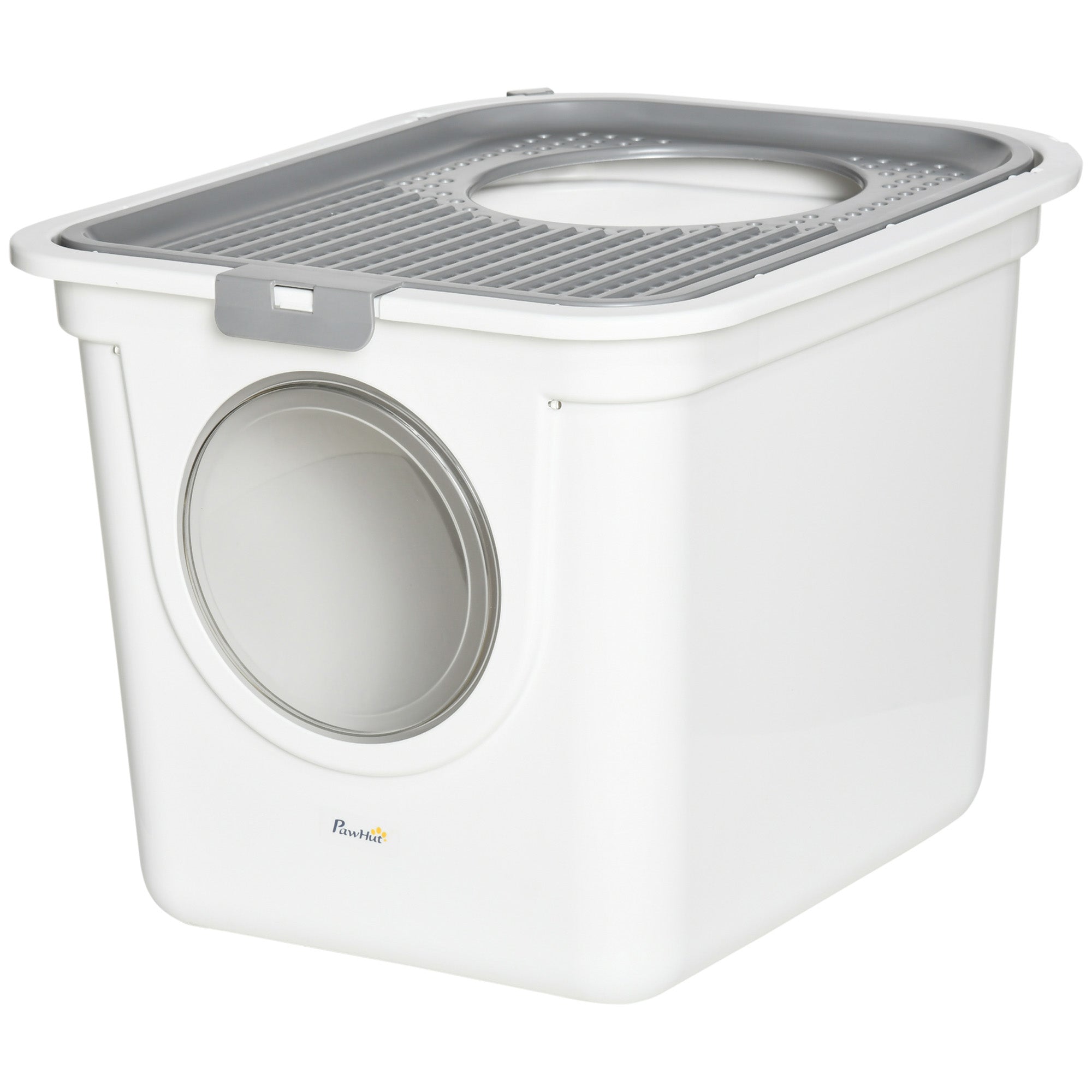 PawHut Cat Litter Box, Enclosed Kitty Litter Box with Front Entrance, Top Exit, Scoop, Easy Cleaning Pet Toilet for Cats, White