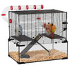 PawHut Hamster Cage, Small Animal House with Deep Glass Bottom, Tunnel Tube System, Ramps, Platforms, Hut, Exercise Wheel, Water Bottle, Dish, 24" x 16" x 22"