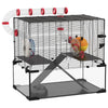 PawHut Hamster Cage, Small Animal House with Deep Glass Bottom, Tunnel Tube System, Ramps, Platforms, Hut, Exercise Wheel, Water Bottle, Dish, 24" x 16" x 22"