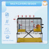 PawHut Hamster Cage, Small Animal House with Deep Glass Bottom, Tunnel Tube System, Ramps, Platforms, Hut, Exercise Wheel, Water Bottle, Dish, 24" x 16" x 22"
