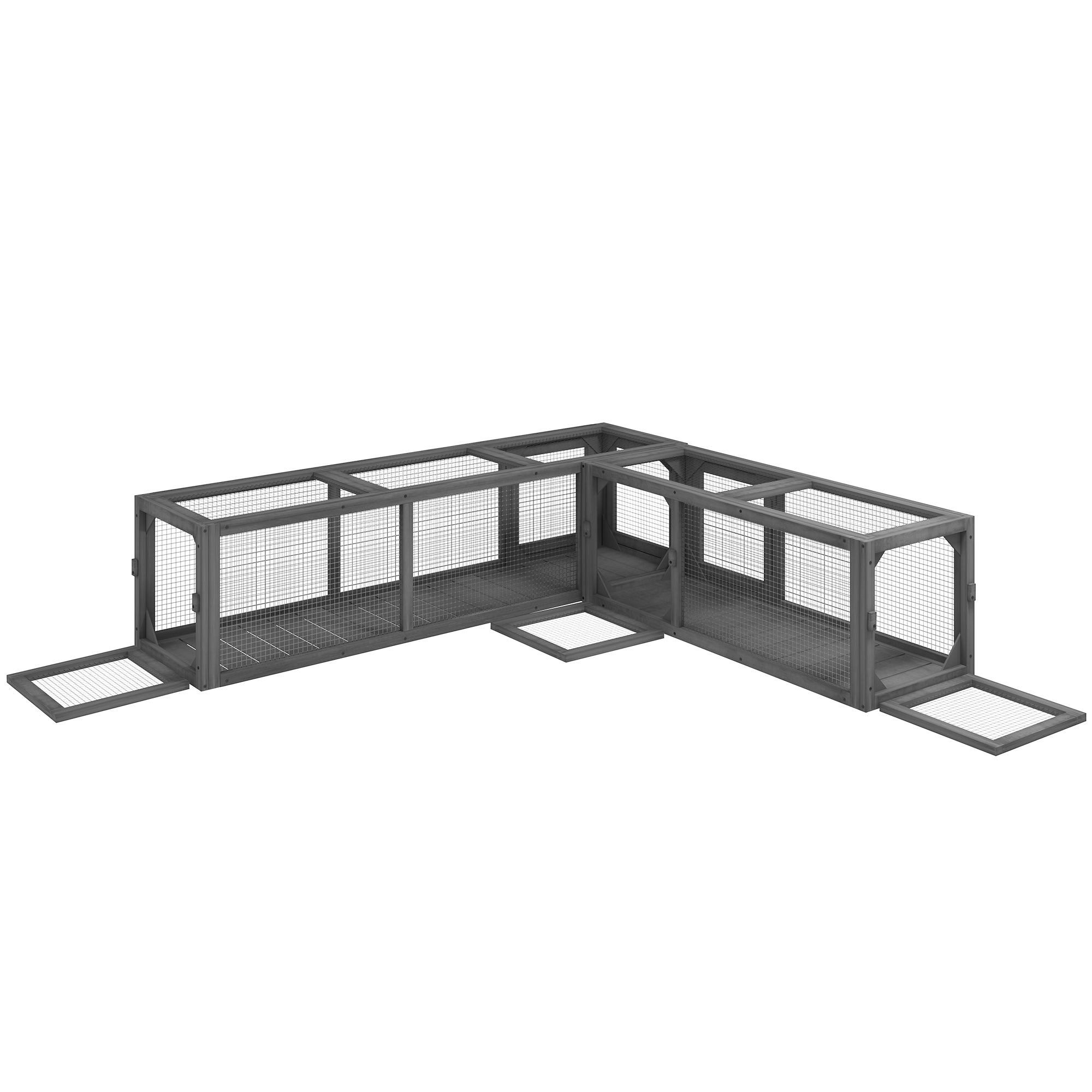 PawHut Wooden Cat Tunnel, Cat Play Tunnel 250cm Extra Long, with Eight Doors, L-Shape/Rectangle, for Cat, Rabbit, Puppy, Dark Grey