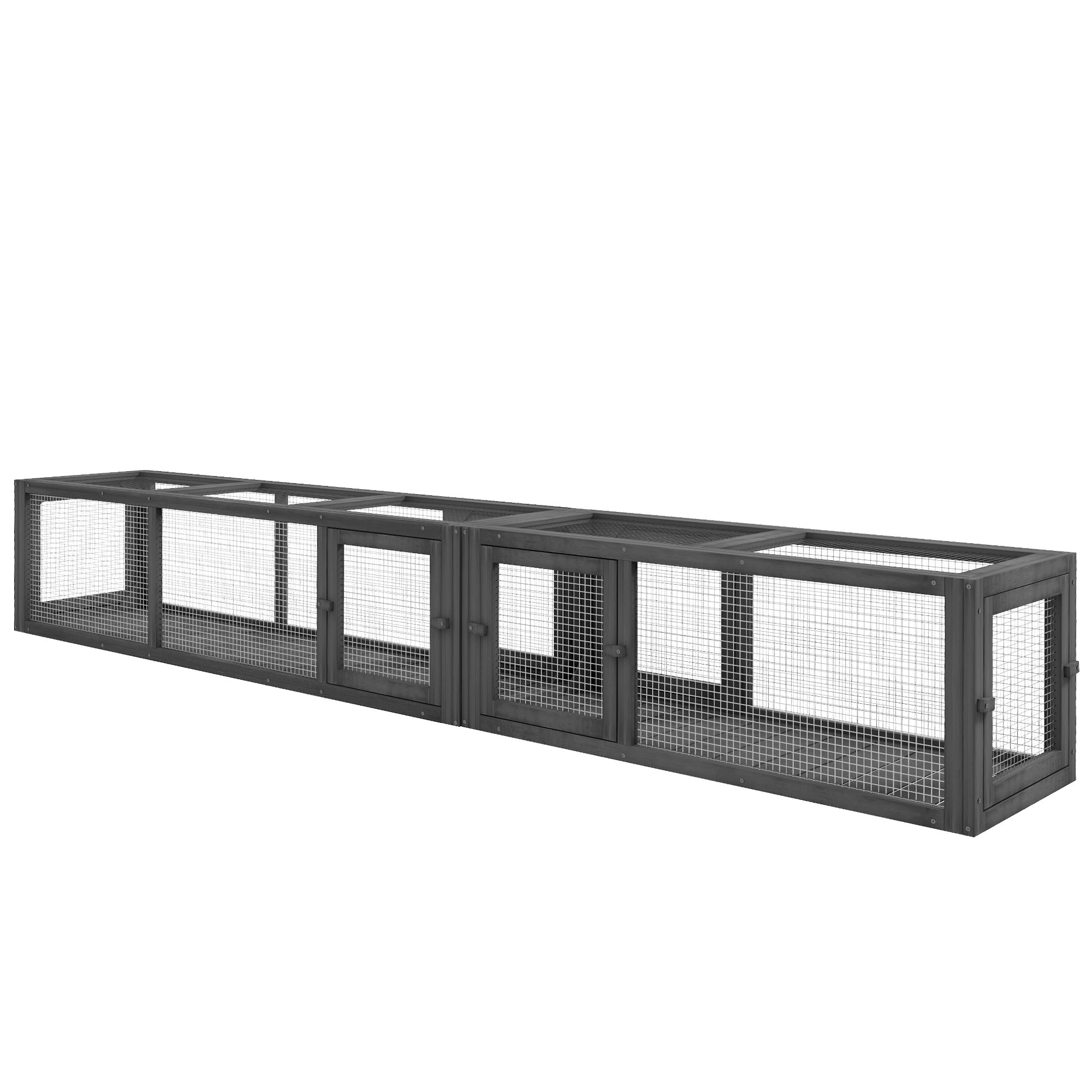 PawHut Wooden Cat Tunnel, Cat Play Tunnel 250cm Extra Long, with Eight Doors, L-Shape/Rectangle, for Cat, Rabbit, Puppy, Dark Grey