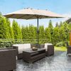 Outsunny 15' Outdoor Patio Umbrella with Twin Canopy Sunshade Steel Table Umbrella with Lift Crank, Cross base, Sandbag, Khaki