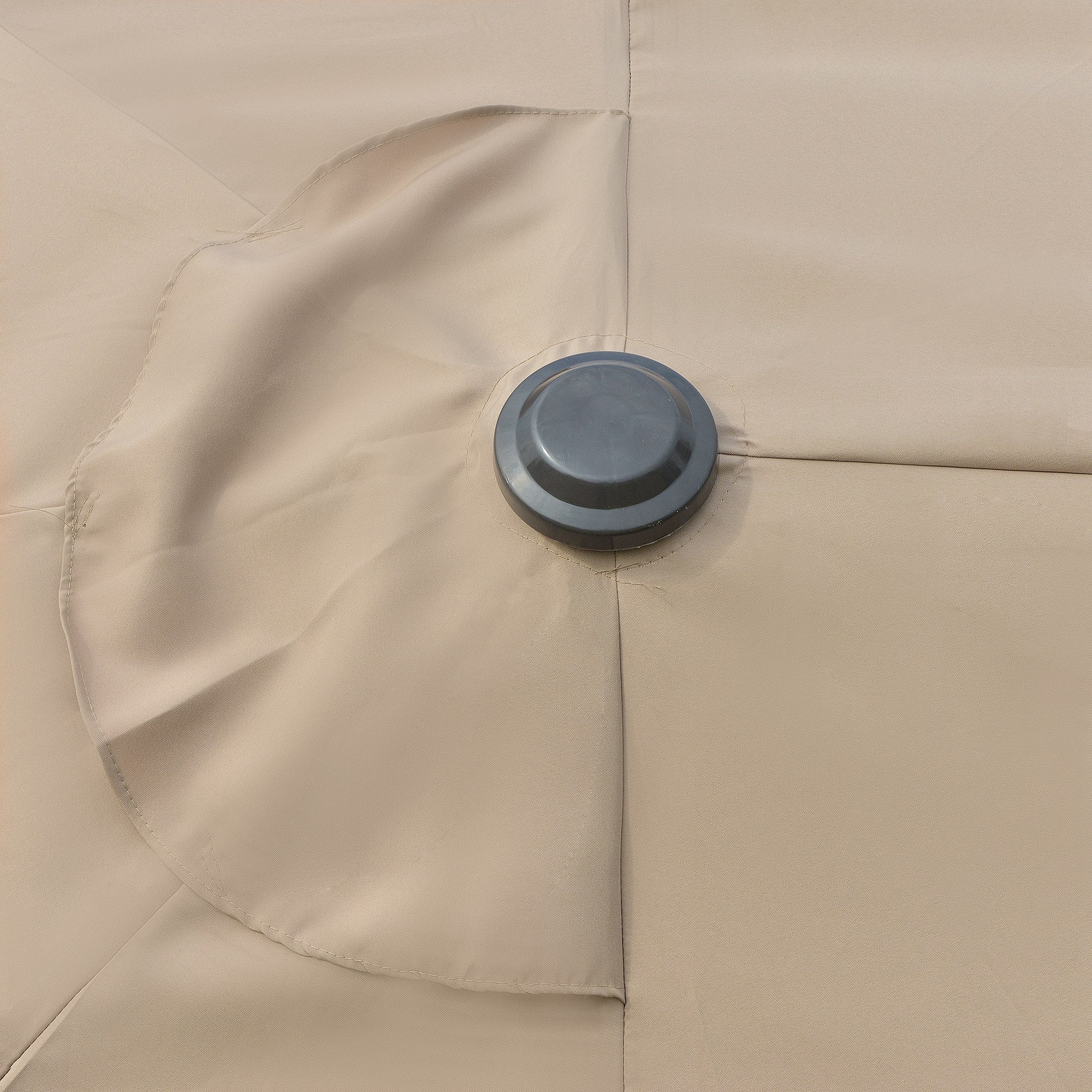 Outsunny 15' Outdoor Patio Umbrella with Twin Canopy Sunshade Steel Table Umbrella with Lift Crank, Cross base, Sandbag, Khaki