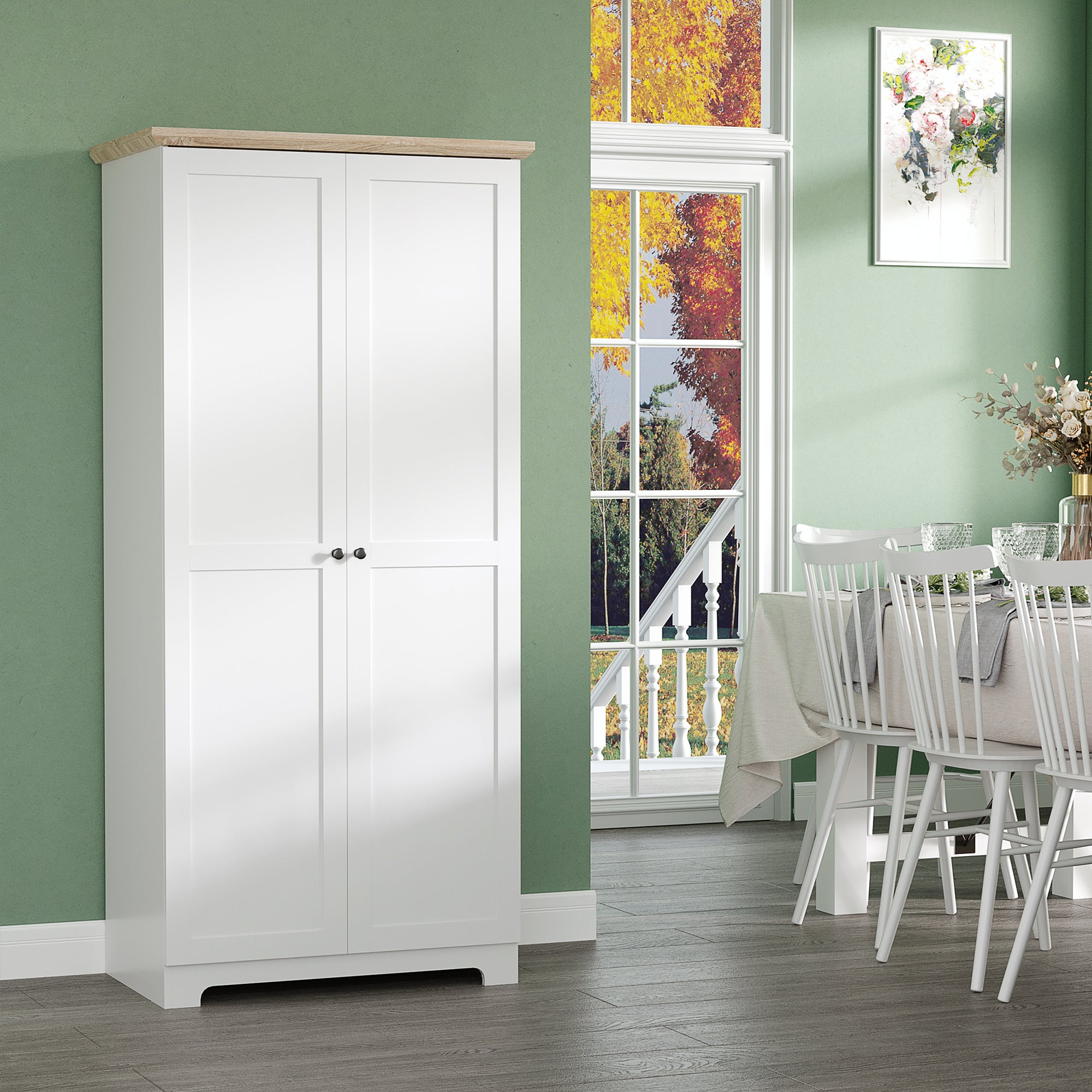 HOMCOM 68" Kitchen Pantry Storage Cabinet, Freestanding Pantry Cabinets with 2 Doors, White