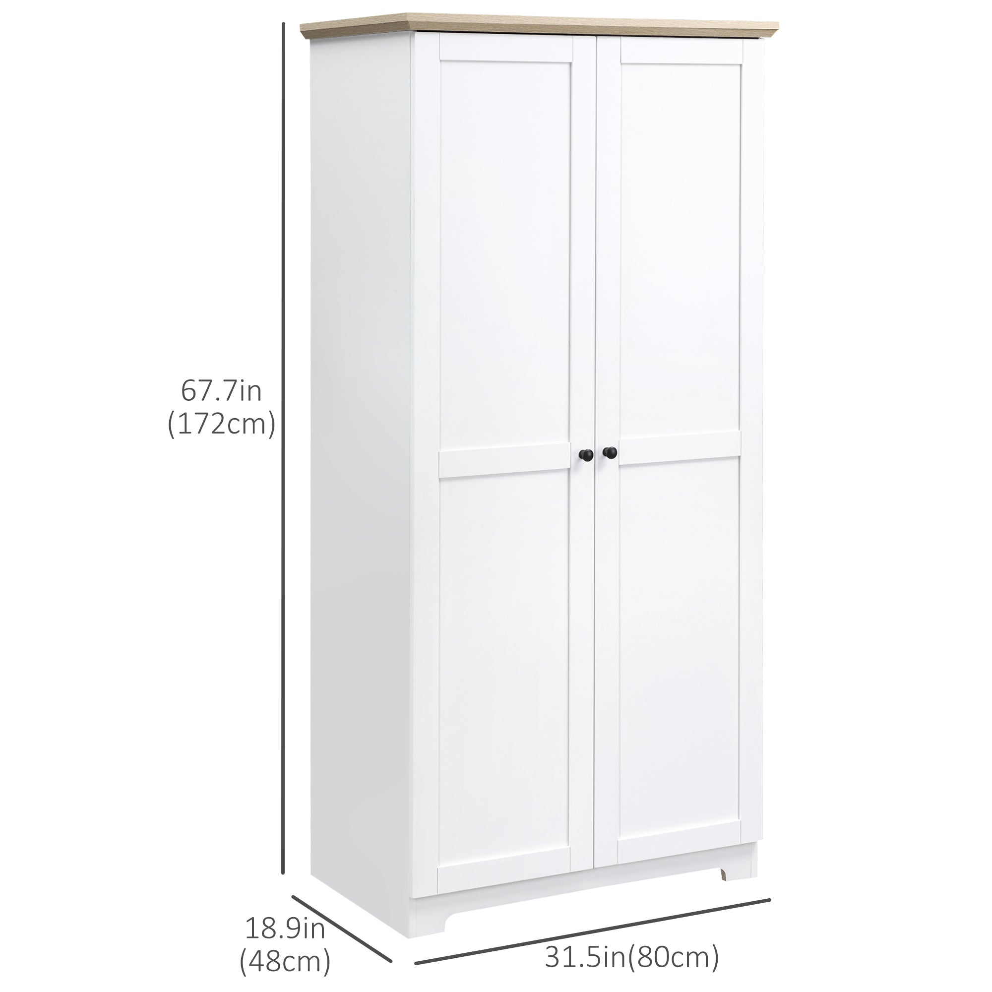 HOMCOM 68" Kitchen Pantry Storage Cabinet, Freestanding Pantry Cabinets with 2 Doors, White