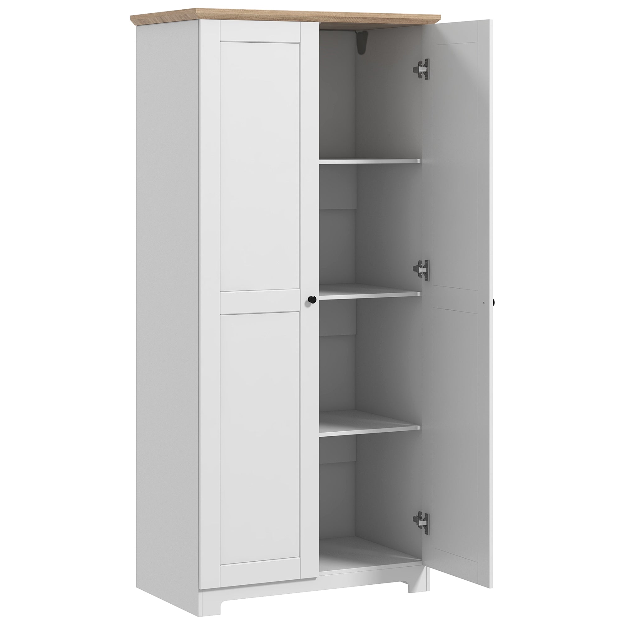 HOMCOM 68" Kitchen Pantry Storage Cabinet, Freestanding Pantry Cabinets with 2 Doors, White