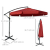 Outsunny 11FT Offset Hanging Patio Umbrella Cantilever Umbrella with Easy Tilt Adjustment, Cross Base and 8 Ribs for Backyard, Poolside, Lawn and Garden, Red