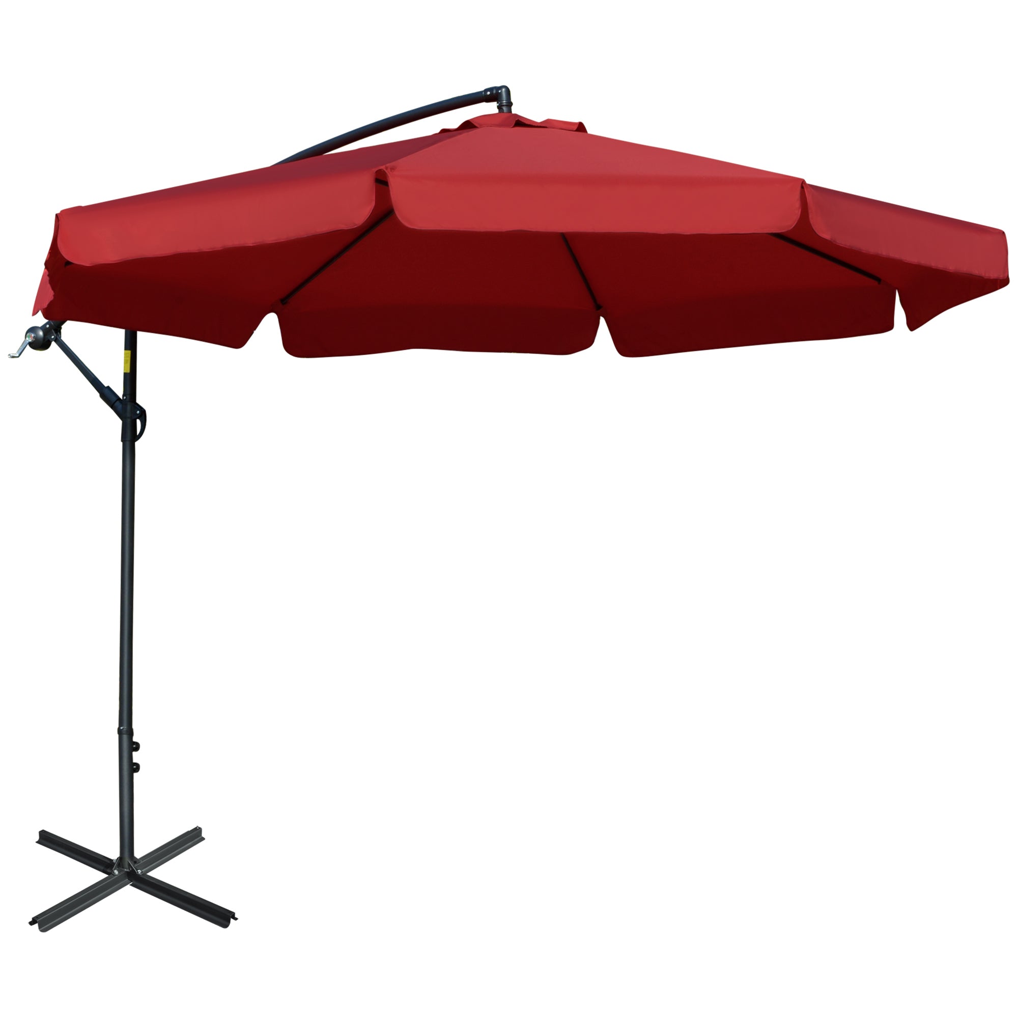 Outsunny 11FT Offset Hanging Patio Umbrella Cantilever Umbrella with Easy Tilt Adjustment, Cross Base and 8 Ribs for Backyard, Poolside, Lawn and Garden, Red
