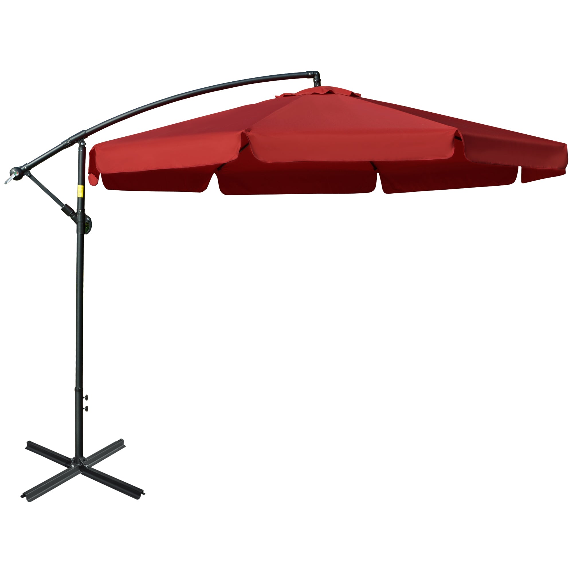 Outsunny 11FT Offset Hanging Patio Umbrella Cantilever Umbrella with Easy Tilt Adjustment, Cross Base and 8 Ribs for Backyard, Poolside, Lawn and Garden, Red