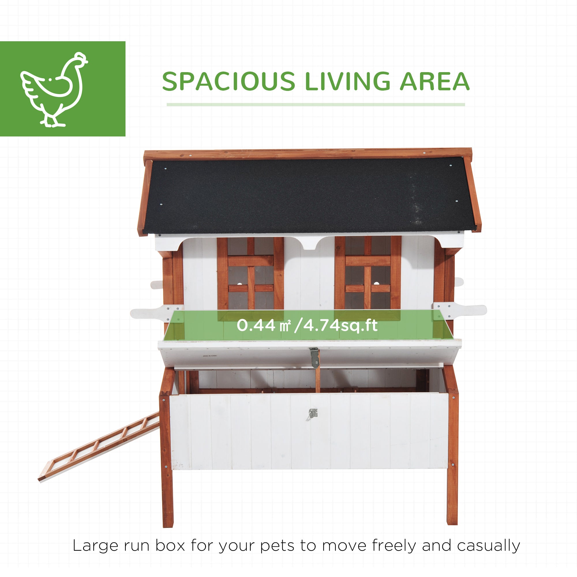 PawHut 43" Chicken Coop Wooden Chicken House Rabbit Hutch Raised Poultry Cage Portable Hen Pen Backyard With Nesting Box And Handles