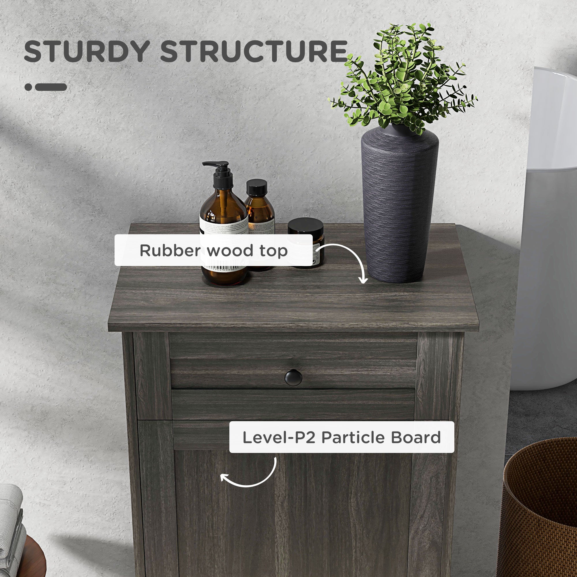 HOMCOM Tilt Out Trash Cabinet, Hidden Garbage Bin Cabinet with Drawer and Solid Wood Countertop, Free Standing Kitchen Trash Can Holder, Charcoal Grey