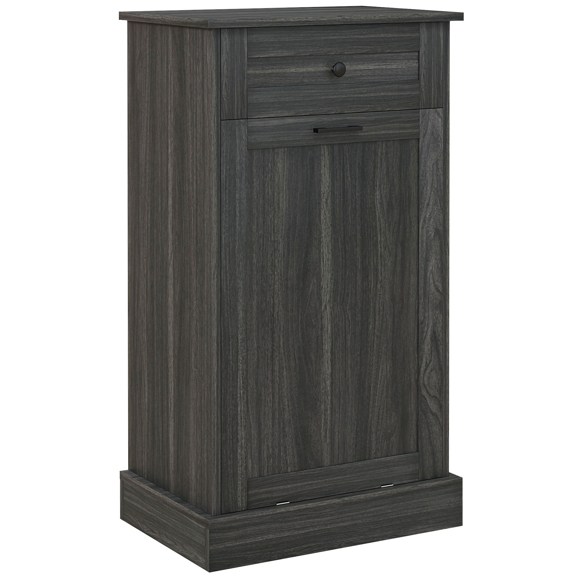 HOMCOM Tilt Out Trash Cabinet, Hidden Garbage Bin Cabinet with Drawer and Solid Wood Countertop, Free Standing Kitchen Trash Can Holder, Charcoal Grey