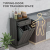 HOMCOM Tilt Out Trash Cabinet, Hidden Garbage Bin Cabinet with Drawer and Solid Wood Countertop, Free Standing Kitchen Trash Can Holder, Charcoal Grey