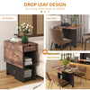 HOMCOM Folding Dining Table, 47" Drop Leaf Table for Small Spaces, Foldable Table with Drawer and Storage Shelves for Kitchen, Dining Room, Rustic Brown