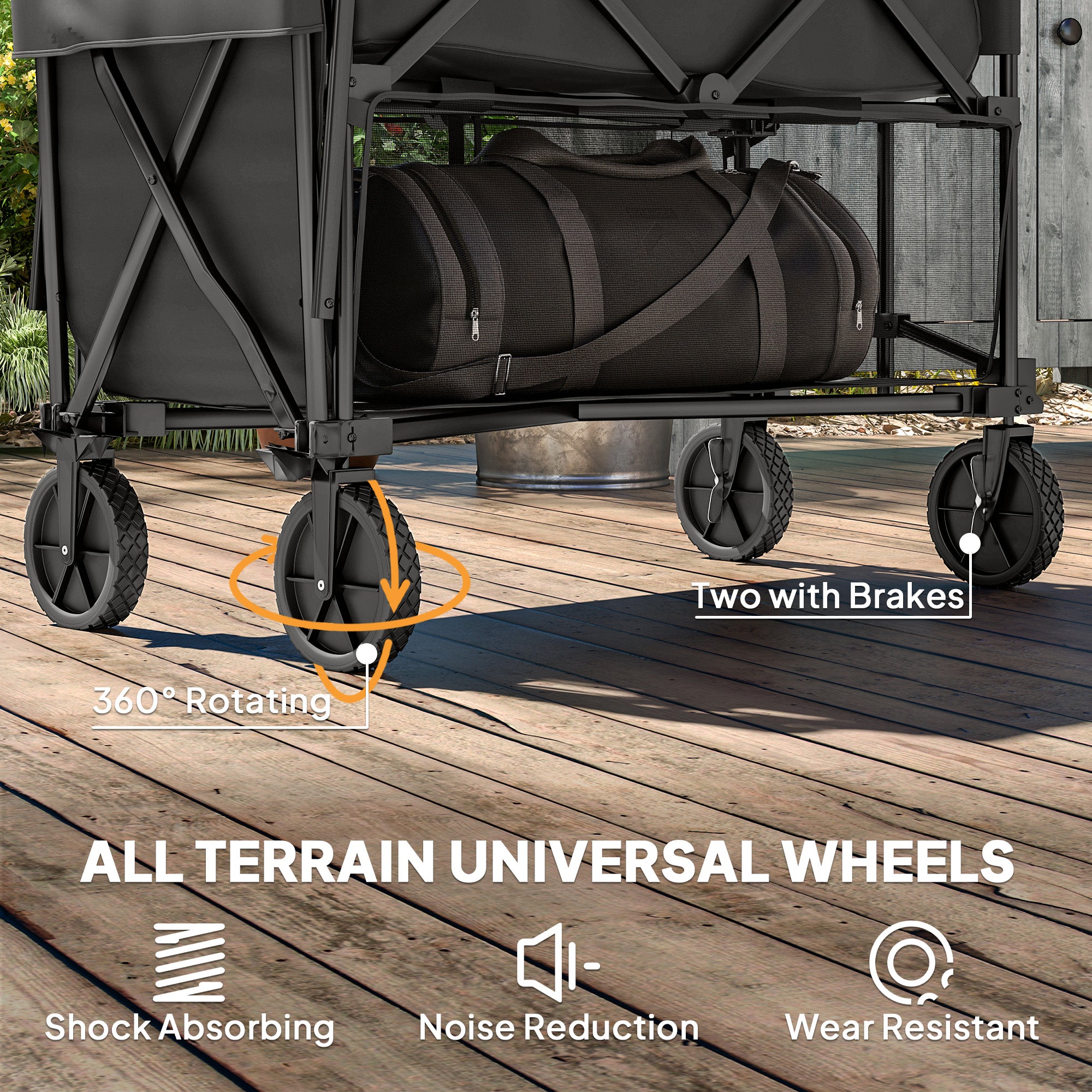 Outsunny Double Decker Folding Wagon Cart, 450LBS & 350L Capacity, Heavy Duty Collapsible Garden Cart with 52.8" Extender and All-Terrain Wheels for Camping Sports Shopping Beach