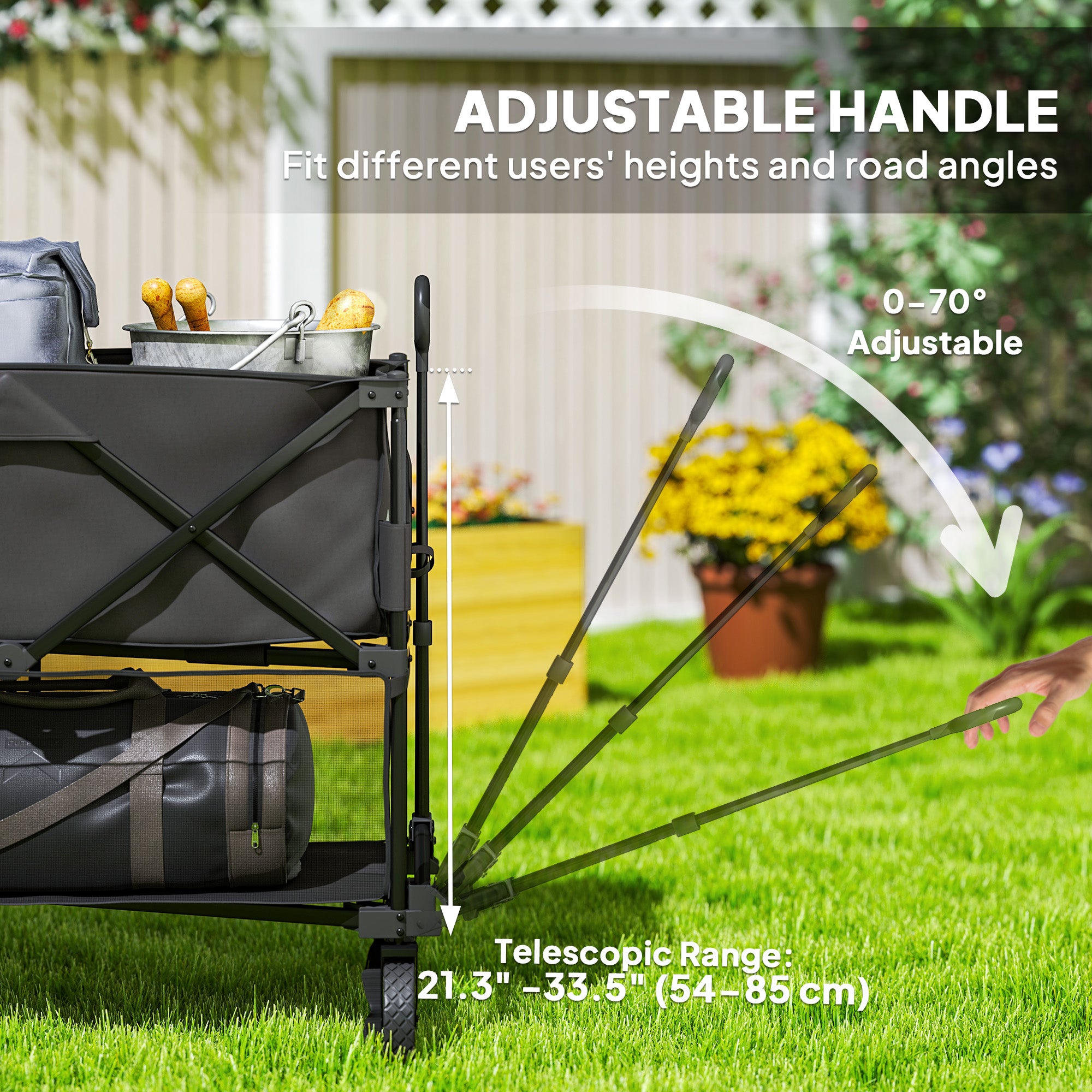 Outsunny Double Decker Folding Wagon Cart, 450LBS & 350L Capacity, Heavy Duty Collapsible Garden Cart with 52.8" Extender and All-Terrain Wheels for Camping Sports Shopping Beach
