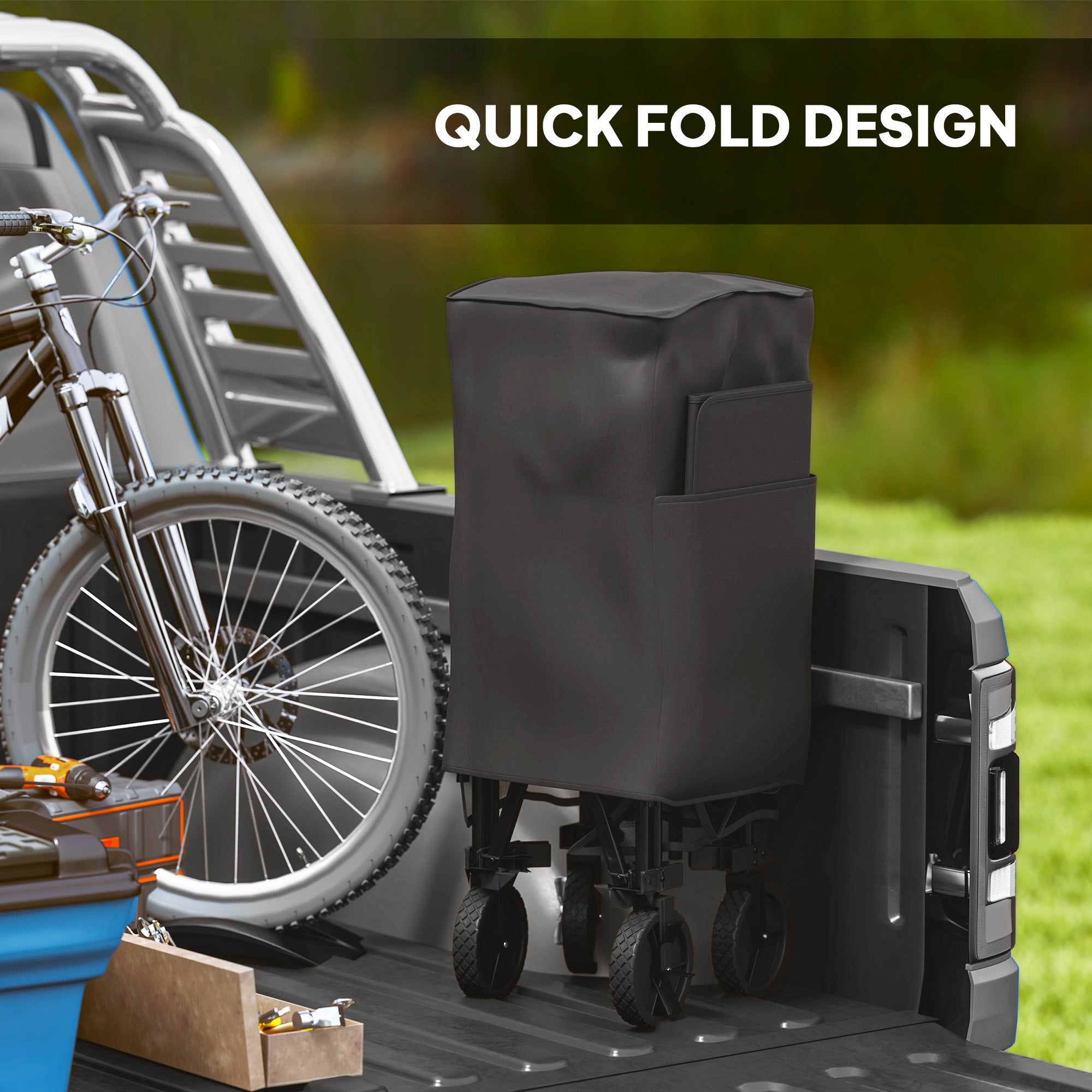 Outsunny Double Decker Folding Wagon Cart, 450LBS & 350L Capacity, Heavy Duty Collapsible Garden Cart with 52.8" Extender and All-Terrain Wheels for Camping Sports Shopping Beach