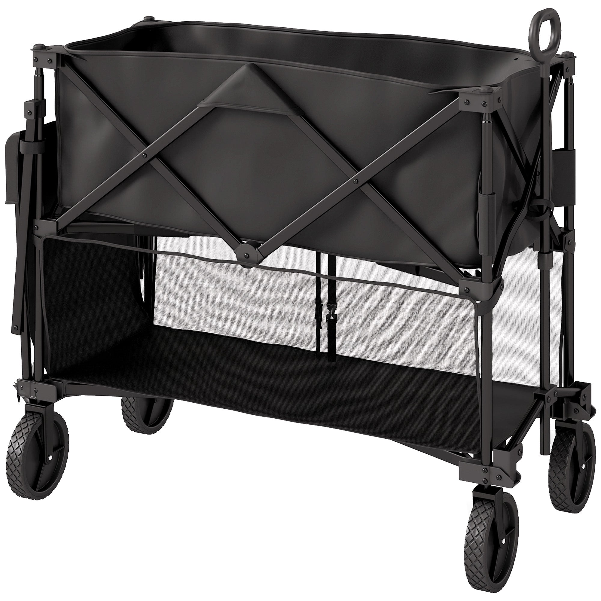 Outsunny Double Decker Folding Wagon Cart, 450LBS & 350L Capacity, Heavy Duty Collapsible Garden Cart with 52.8" Extender and All-Terrain Wheels for Camping Sports Shopping Beach