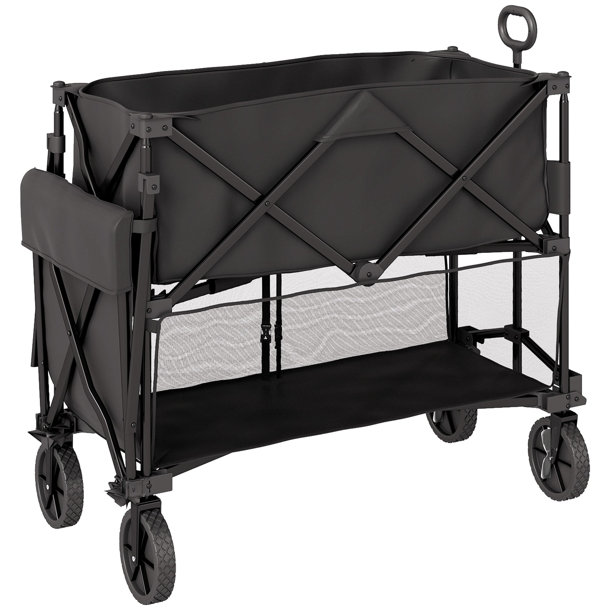 Outsunny Double Decker Folding Wagon Cart, 450LBS & 350L Capacity, Heavy Duty Collapsible Garden Cart with 52.8" Extender and All-Terrain Wheels for Camping Sports Shopping Beach
