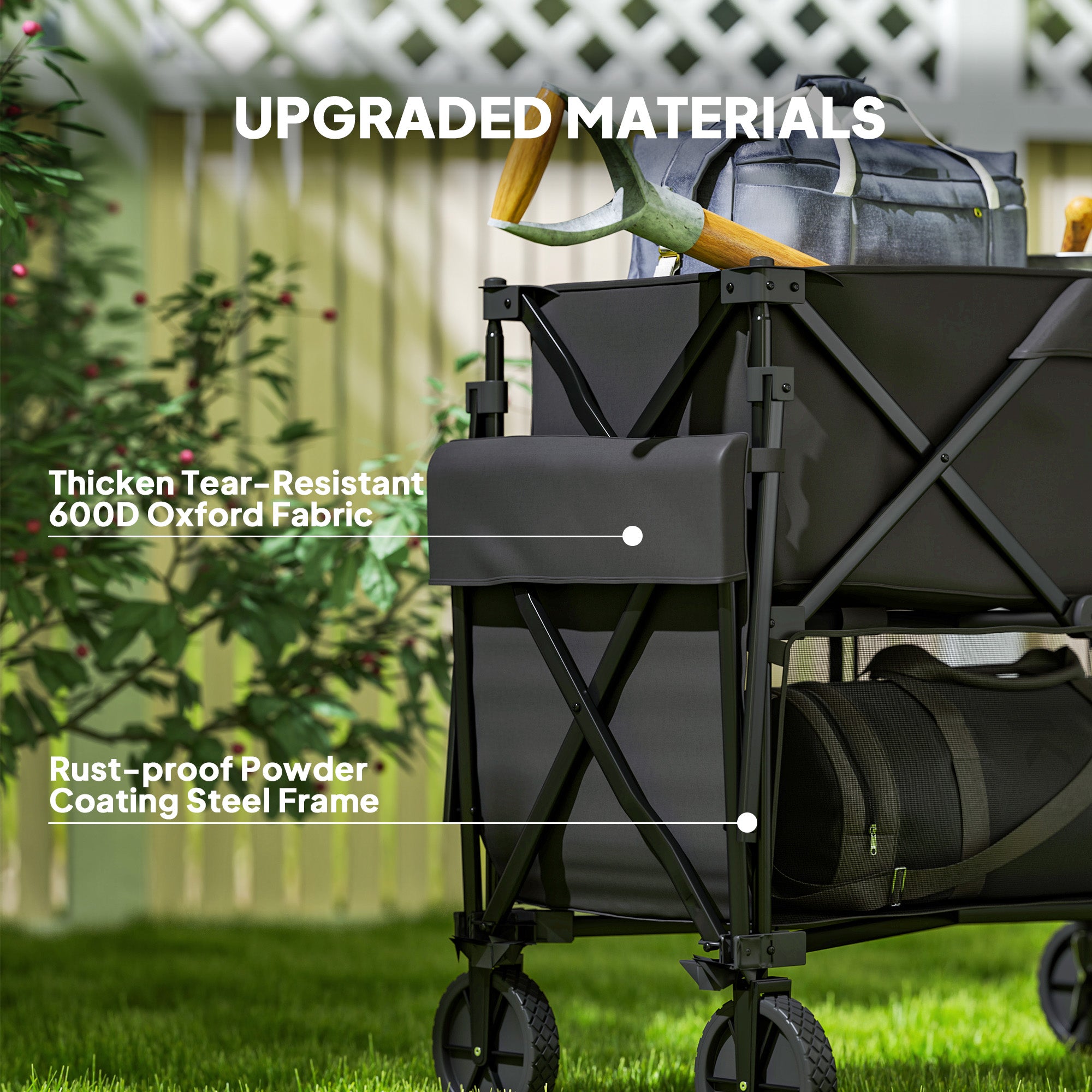 Outsunny Double Decker Folding Wagon Cart, 450LBS & 350L Capacity, Heavy Duty Collapsible Garden Cart with 52.8" Extender and All-Terrain Wheels for Camping Sports Shopping Beach