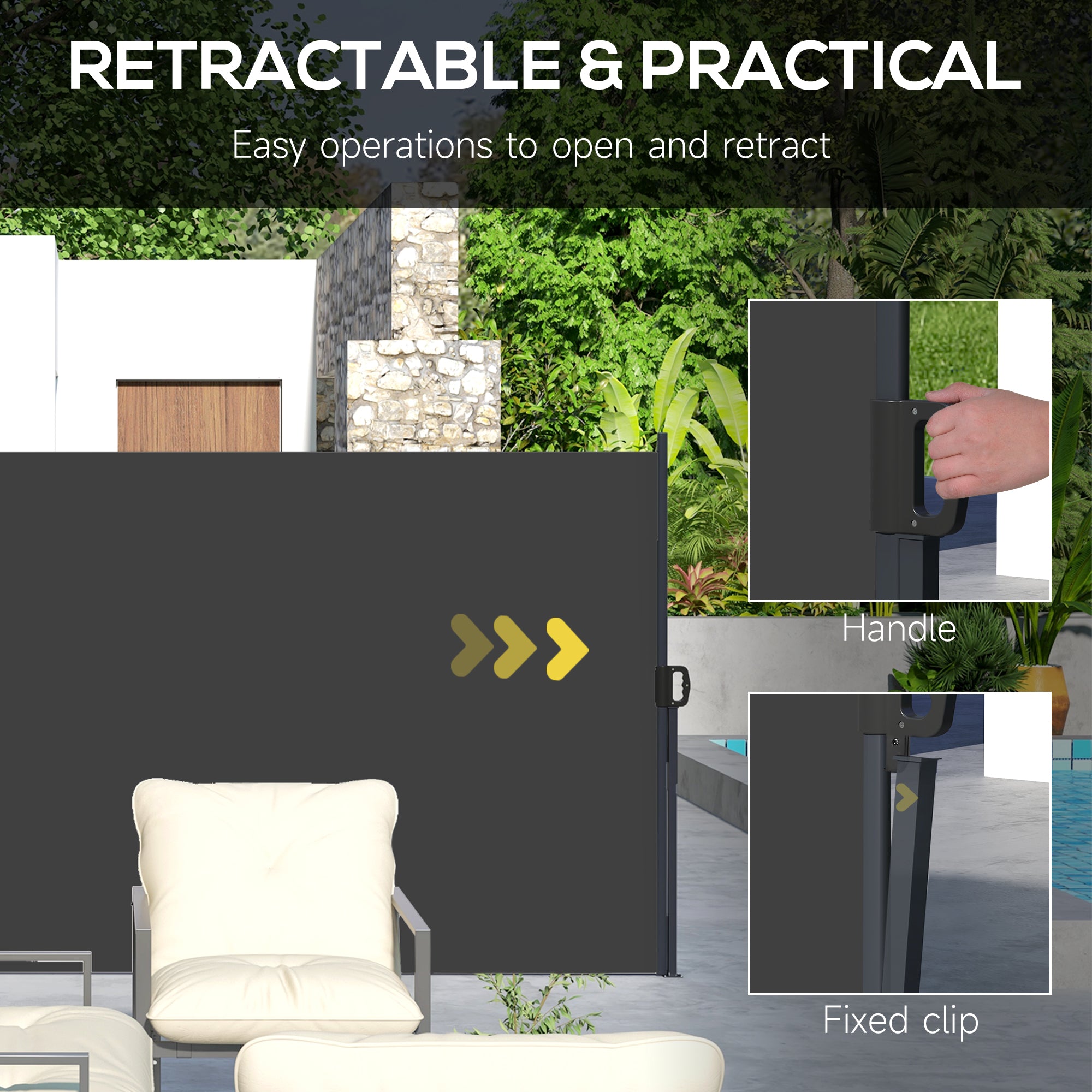 Outsunny 13' x 6' Retractable Side Awning, Garden Privacy Screen Divider, Full Cassette Windbreaker for Hot Tub, Balcony, Terrace, Pool, Black