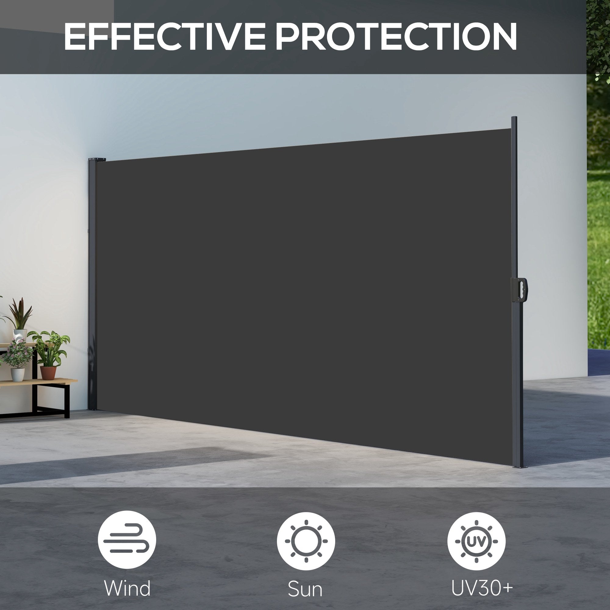 Outsunny 13' x 6' Retractable Side Awning, Garden Privacy Screen Divider, Full Cassette Windbreaker for Hot Tub, Balcony, Terrace, Pool, Black